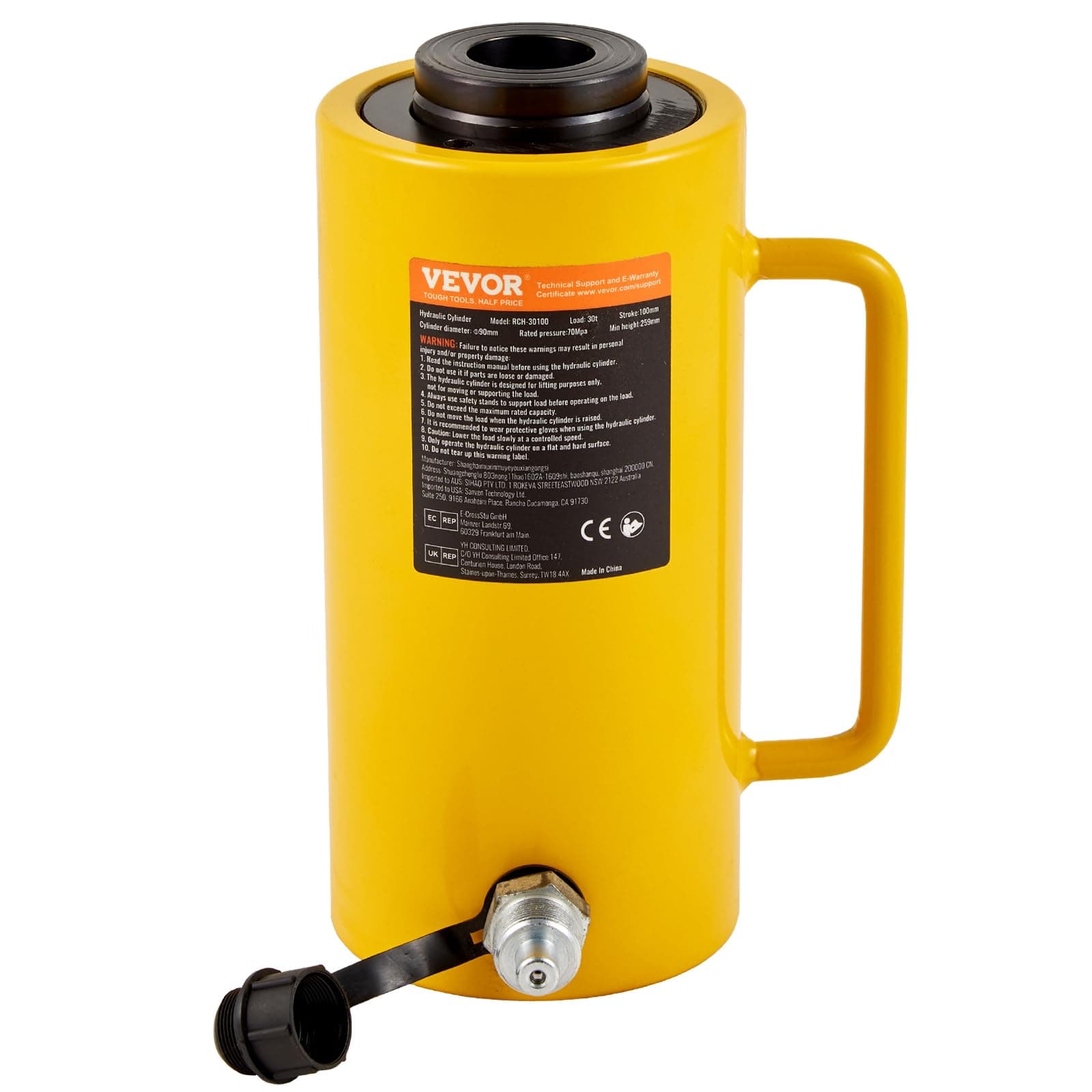 Mophorn Hydraulic Cylinder Jack 30Ton, Solid Ram Hydraulic Cylinder 4Inch, Stroke Single Acting Hydraulic Cylinder, w/Quick Connector Portable Hydraulic Solid Jack Industrial Lifting Jack Ram