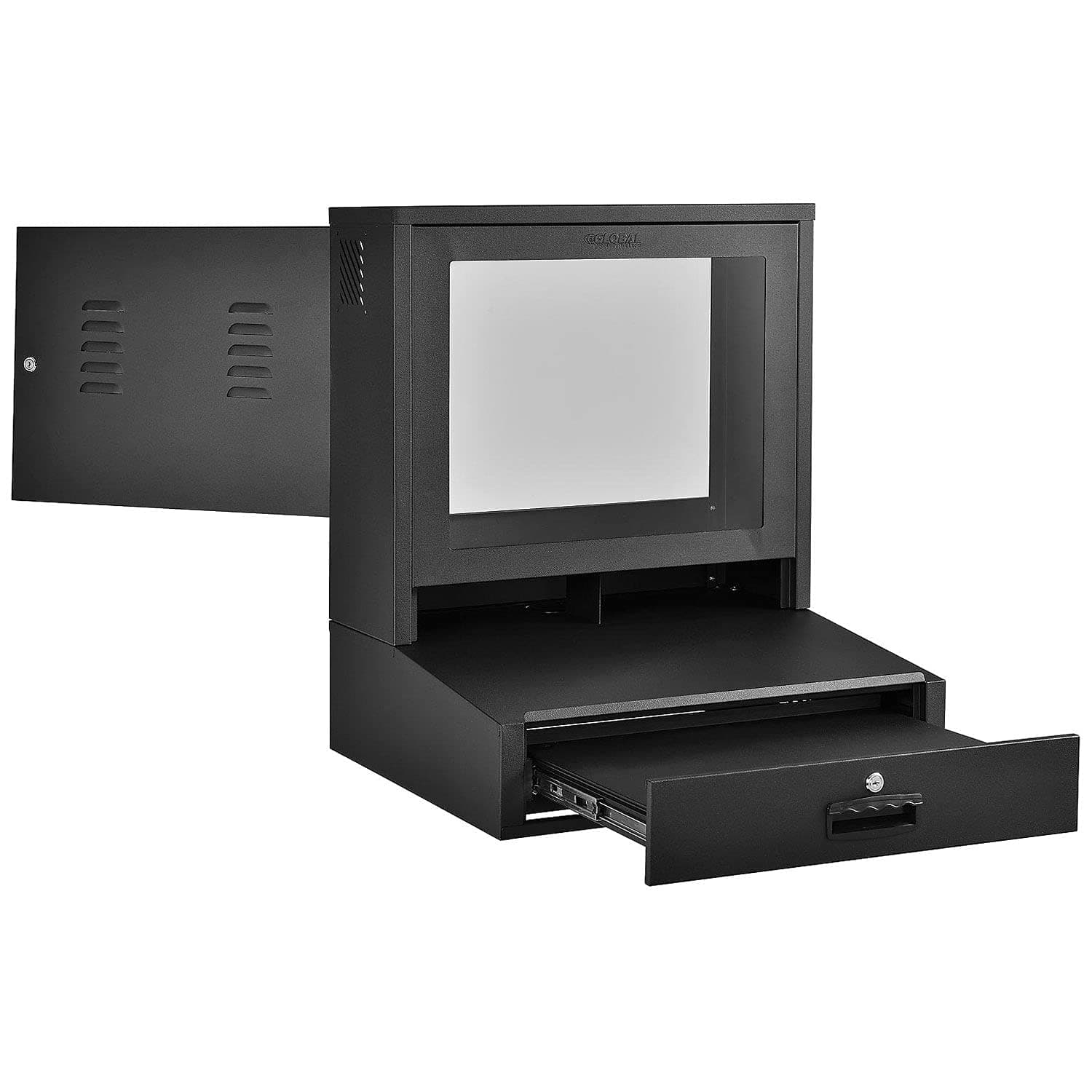 Global Industrial LCD Counter Top Security Computer Cabinet, 24" Diagonal Maximum Monitor Size, Steel Construction, Black, 24-1/2"W x 22-1/2"D x 29-1/2"H