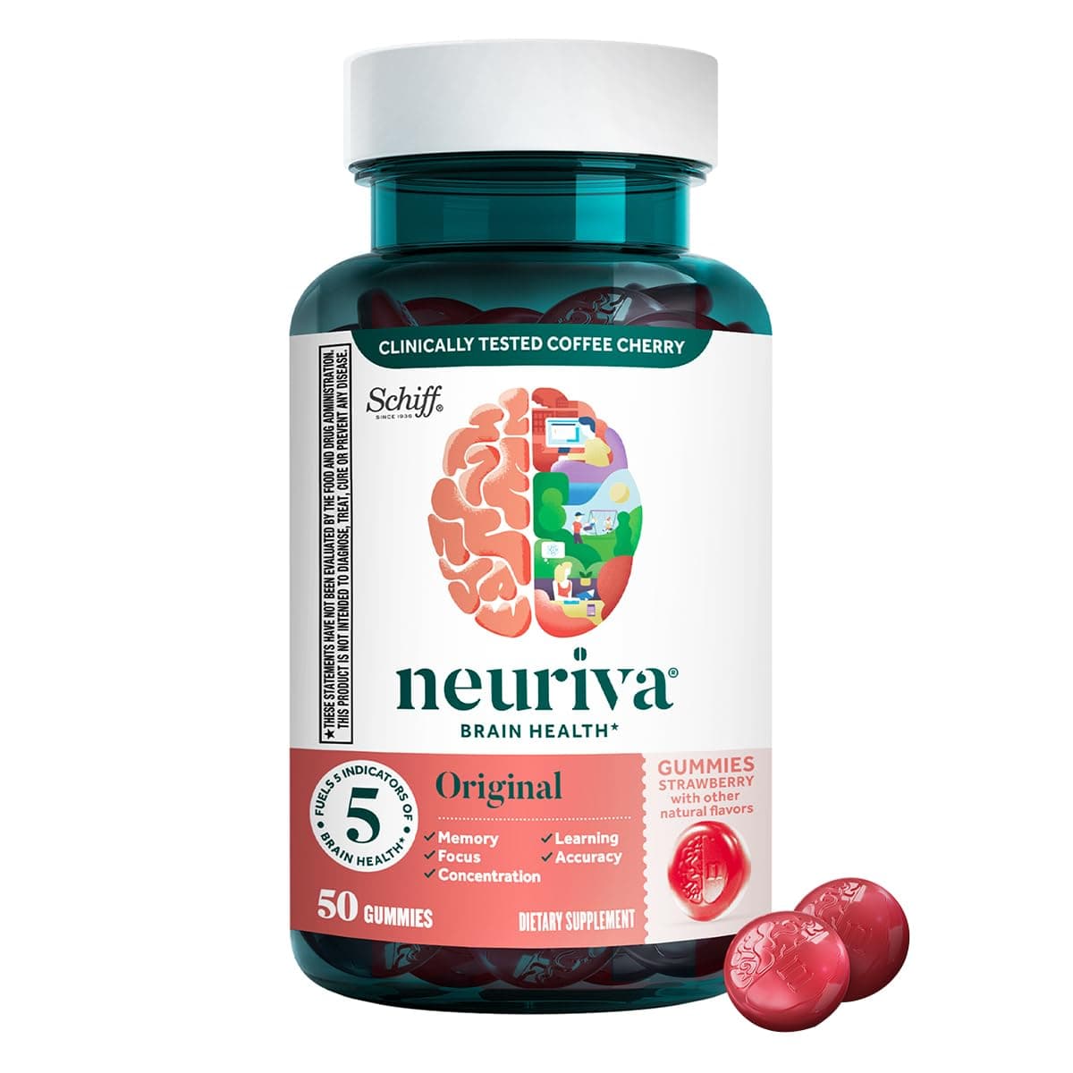 Original Brain Supplement for Memory, Focus & Concentration + Learning & Accuracy with Clinically Tested Nootropics Phosphatidylserine and Neurofactor, Strawberry Flavor, 50 Gummies