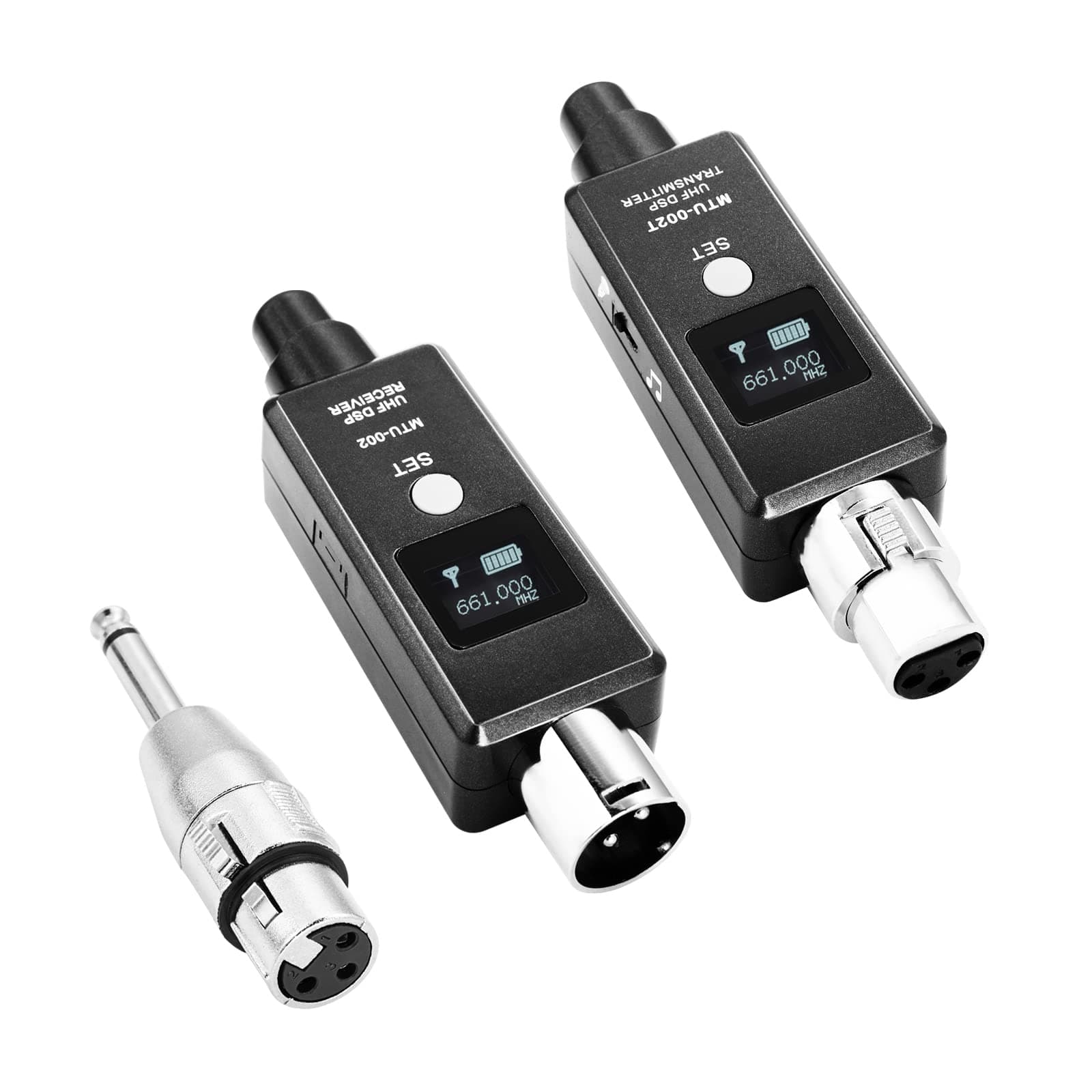 UHF Wireless Microphone System, Guitar Audio Transmission System with Built-in Rechargeable Battery,XLR Wireless Microphone Receiver Transmitter for Dynamic Microphone, Audio Mixer, PA System