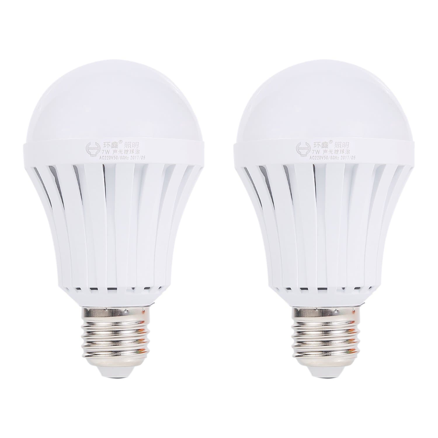 [Light & Sound Sensor] MumoHome 2 ps LED Light Bulb (7 Watts E27 White) Night Time Sound Activated For Kitchen Stairs Hallway Garage (Energy Saving) White [Energy Class A+]