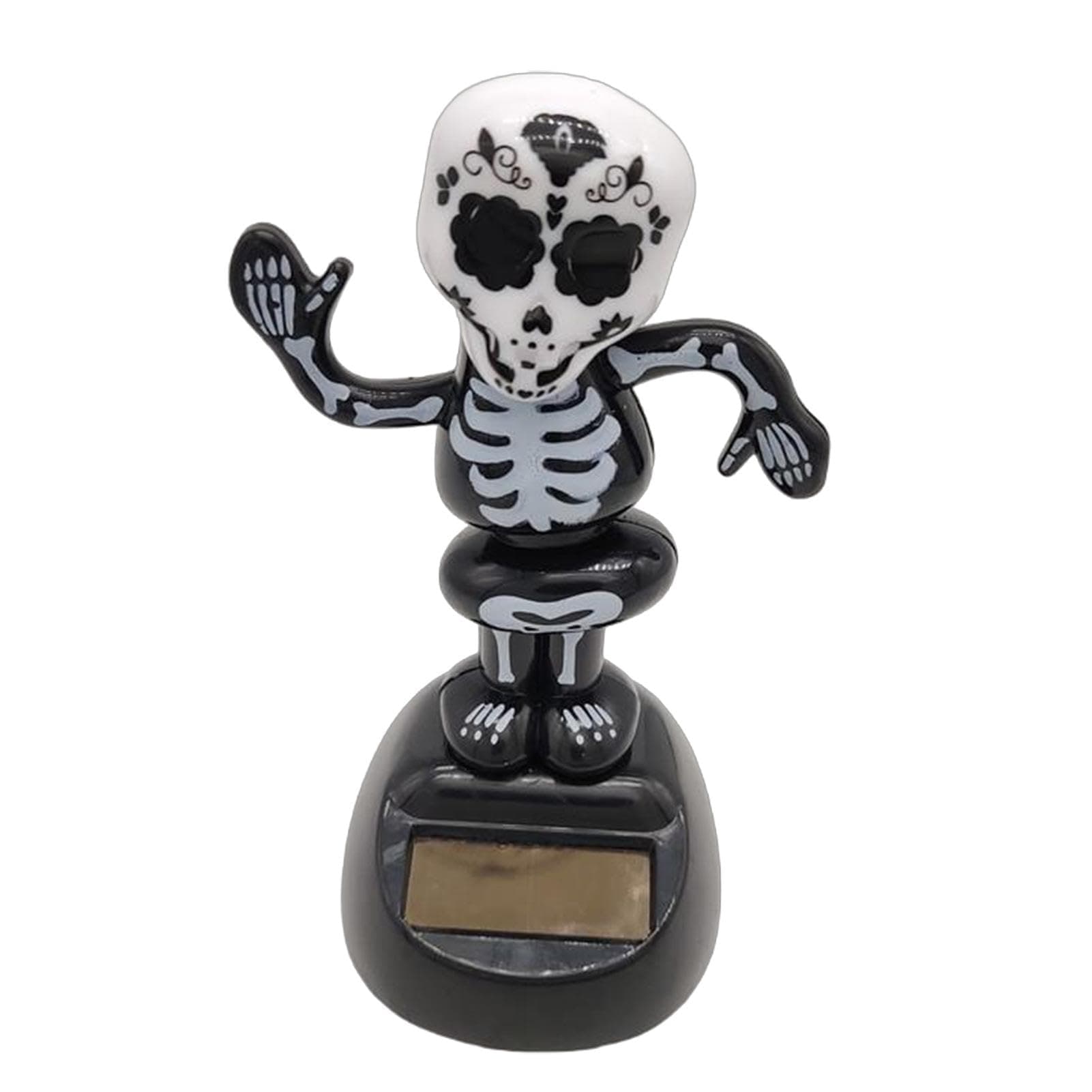 Skeleton Dashboard Bobble - Solar Power Dancing Figure - Solar Powered Skeleton Ornament - Halloween Shaking Head Bobble Figures for Trick Or Treat Parties Car Desk Decoration, Black and White