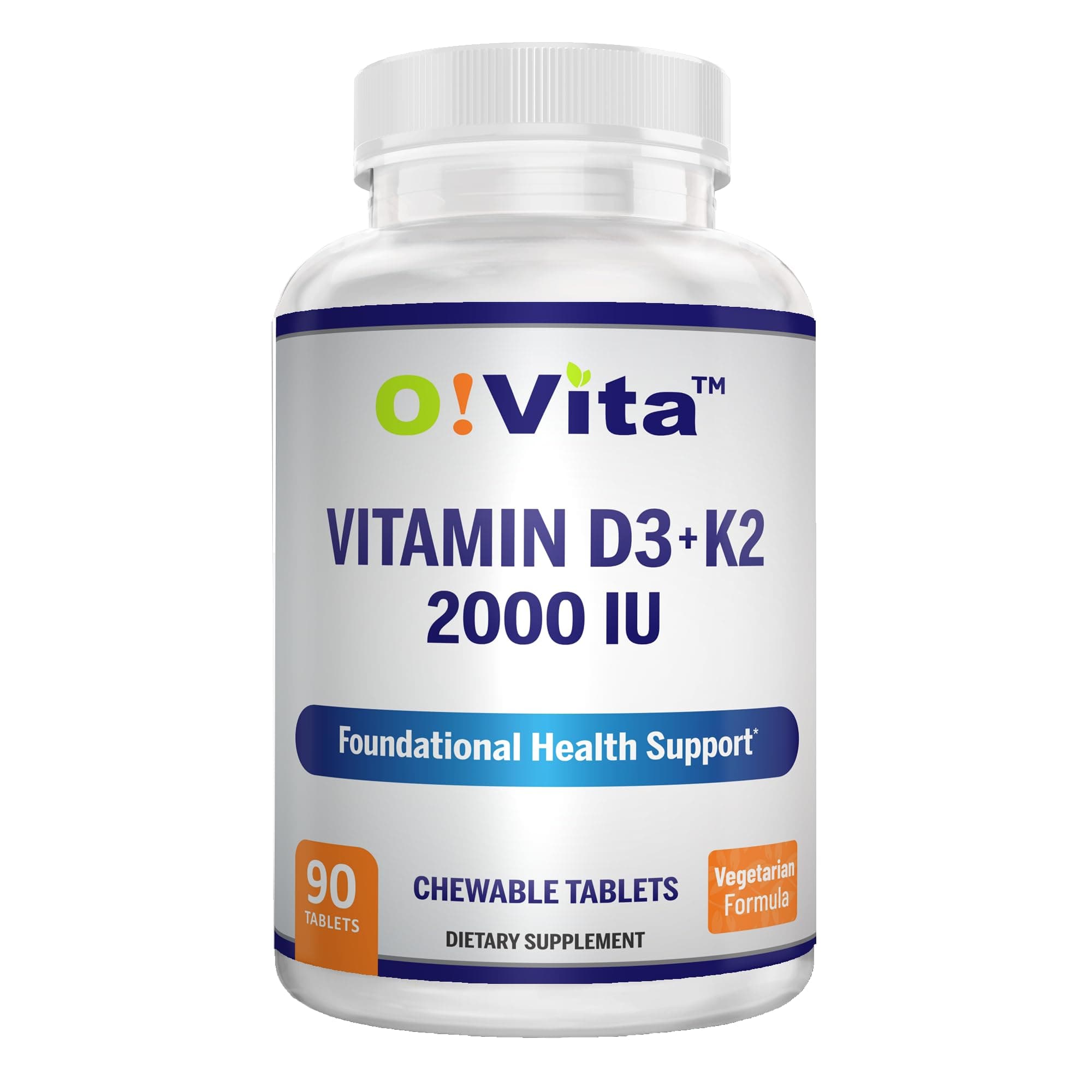 Vitamin D3 + K2 2000IU Chewable for Bone Health Support, 90 Vegetarian chewable Tablets, up to 3-Month Supply
