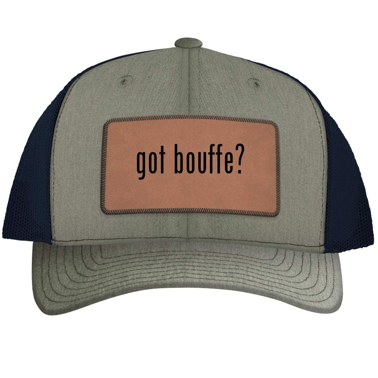 One Legging it Around got Bouffe? - Leather Dark Brown Patch Engraved Trucker Hat