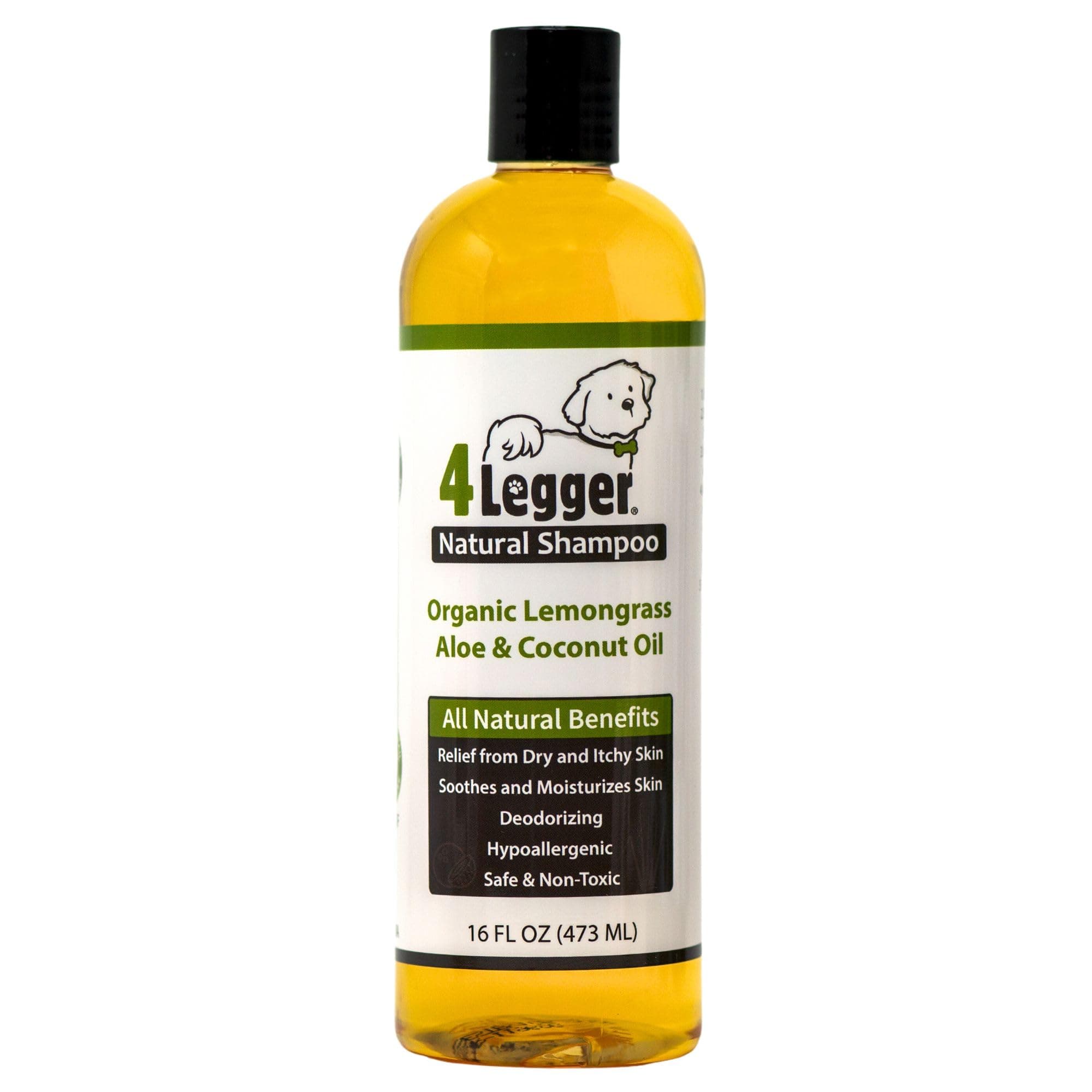 4-Legger Certified Organic Dog Shampoo - All Natural and Hypoallergenic with Aloe and Lemongrass, Soothing for Normal, Dry, Itchy or Allergy Sensitive Skin - Biodegradable - Made in USA - 16 oz