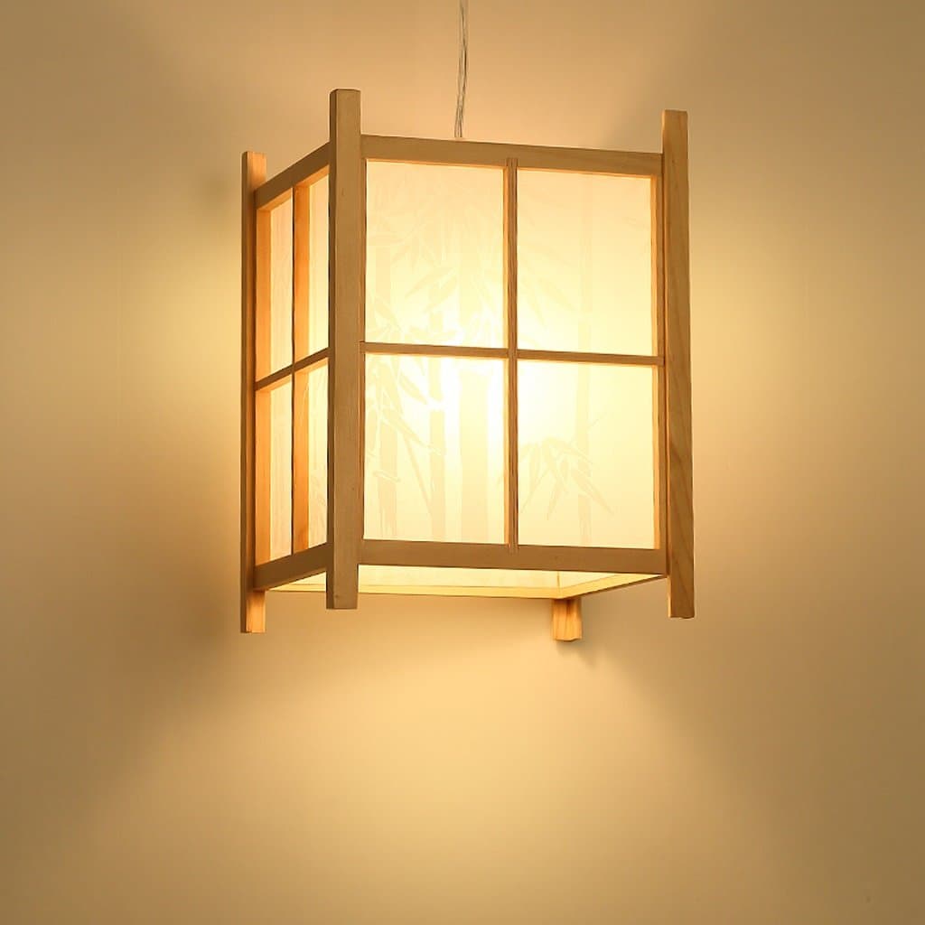 Ceiling Pendant Light Chandelier, Single E27 Light Source Wood Square Bady Art Ceiling Light for Living Room Bedroom
