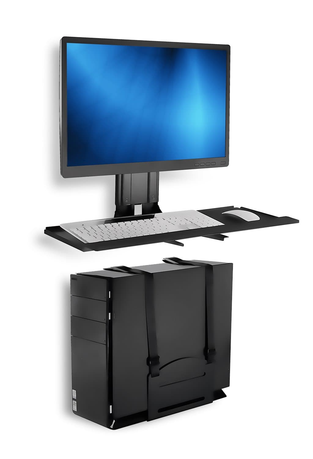 Monitor and Keyboard Wall Mount with CPU Holder, Height Adjustable Standing VESA Keyboard Tray, 25 Inch Wide Platform with Mouse Pad (MI-7919)