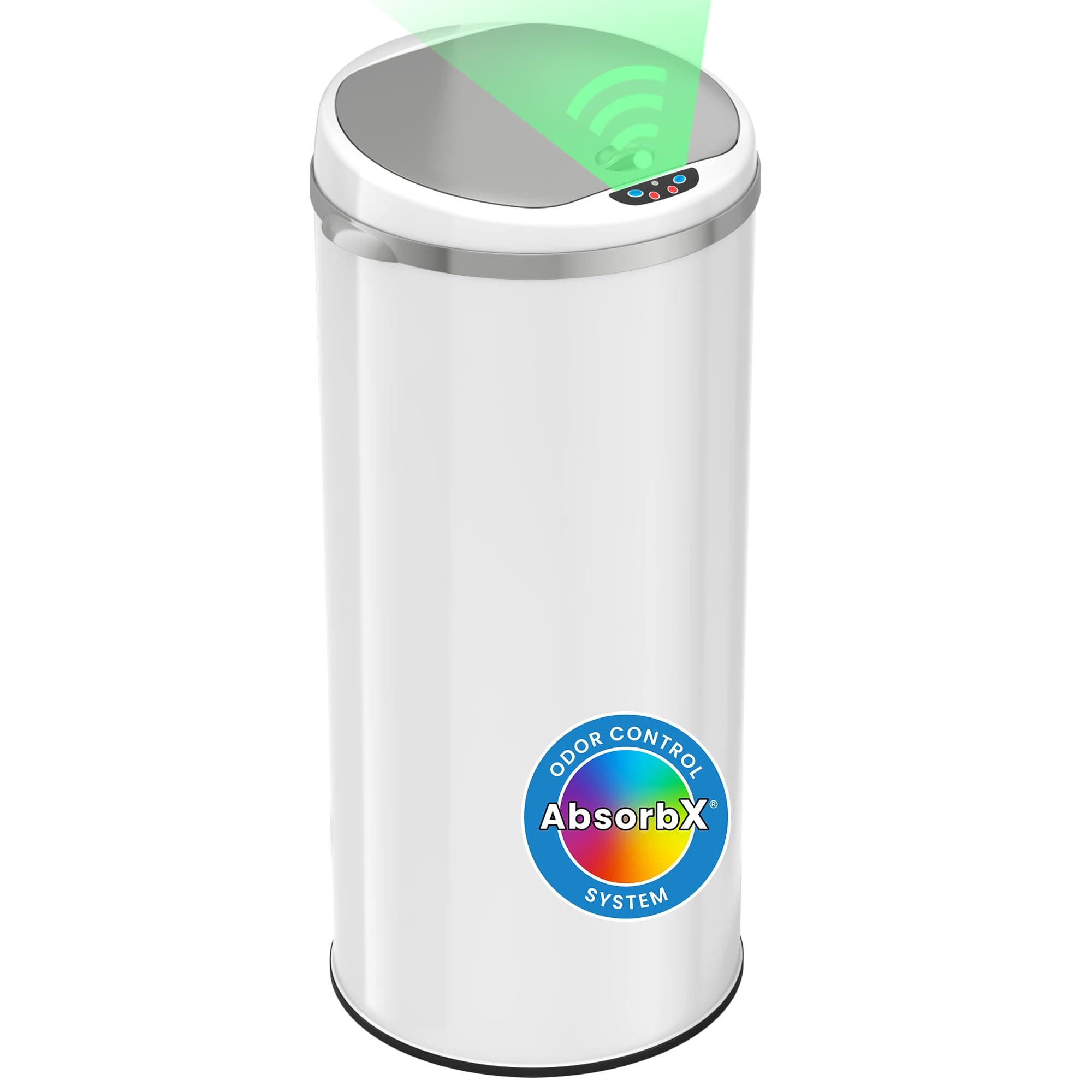 13 Gallon Automatic Trash Can With Odor Control System – White – Round – 49 Liter Kitchen Trash Bin