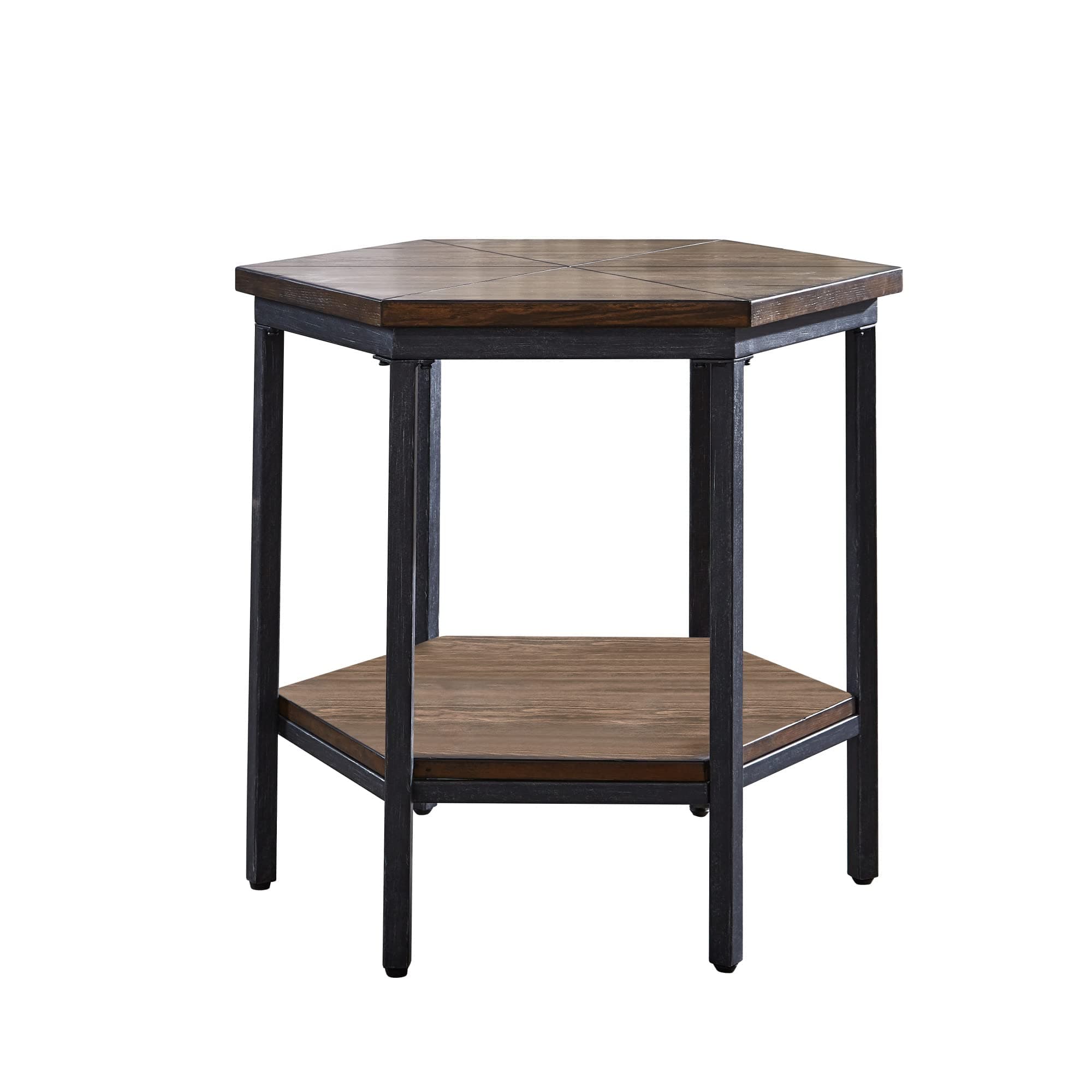 Steve Silver Ultimo Hexagon End Table, Ash Veneers with Iron Base