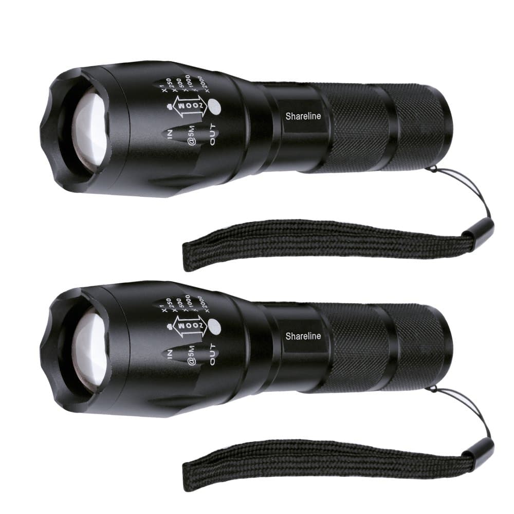 Shareline Brightest LED Tactical Flashlight, CREE XML T6 LED, 5 Modes, Zoomable Ajustable Focus, Water Resistant(2 Pack)