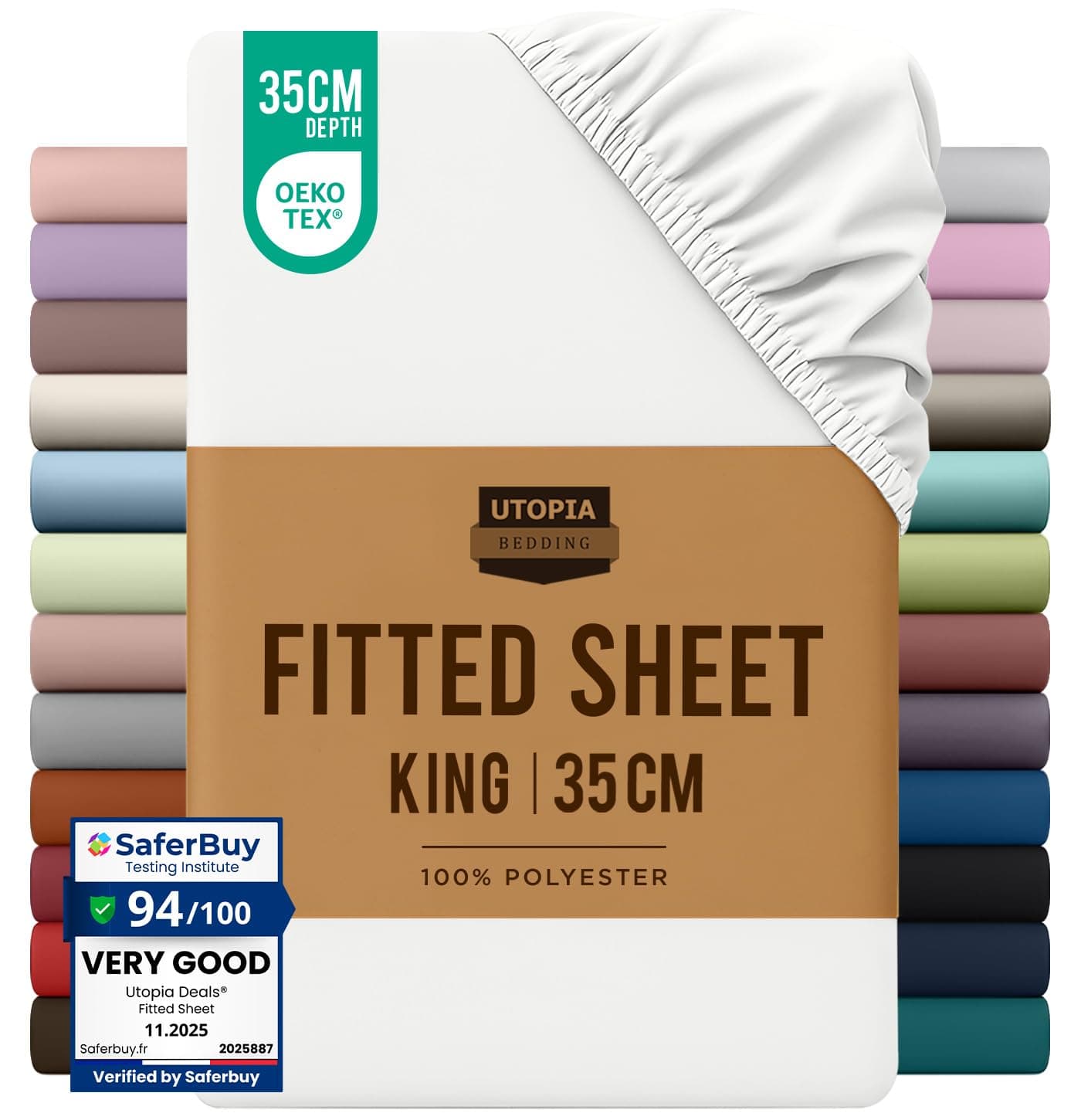 Utopia Bedding Fitted Sheet King, White - Deep Pocket 14 inch (35 cm) - Easy Care - OEKO-TEX Certified - Soft Brushed Microfibre Fabric - Shrinkage and Fade Resistant - Bottom Sheet