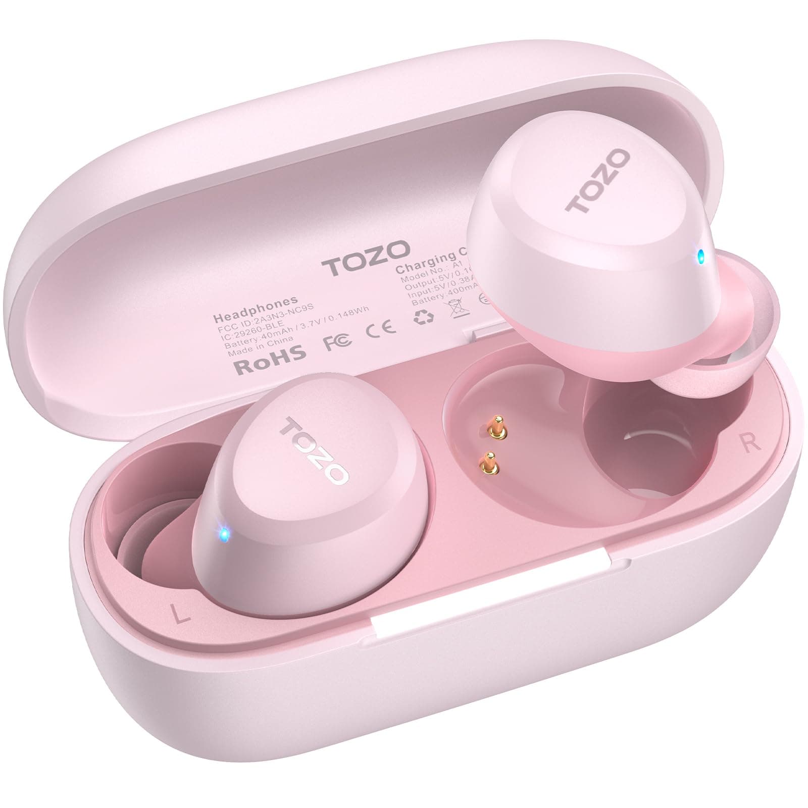 A1 Mini Wireless Earbuds Bluetooth 5.3 in Ear Light-Weight Headphones Built-in Microphone, IPX5 Waterproof, Immersive Premium Sound Long Distance Connection Headset with Charging Case, Rose Gold