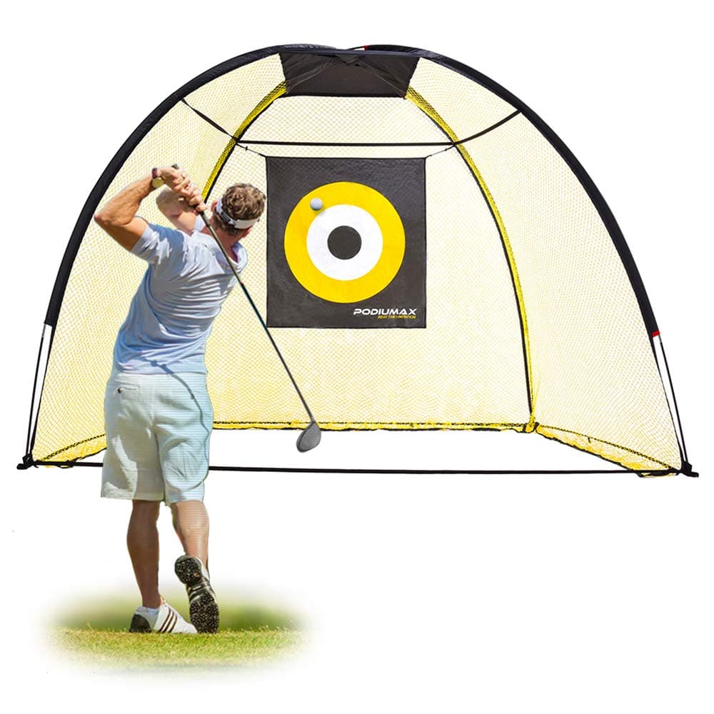 PodiuMax 9x7ft Golf Hitting Net with Target Sheet | Driving Range for Backyard & Indoor | Golfing Swing Training Aids