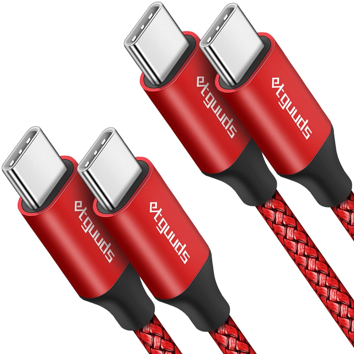 USB C Cable [0.9m/2pcs] USB2.0 PD Heavy Duty Nylon Braided Long Type C to Type C Red