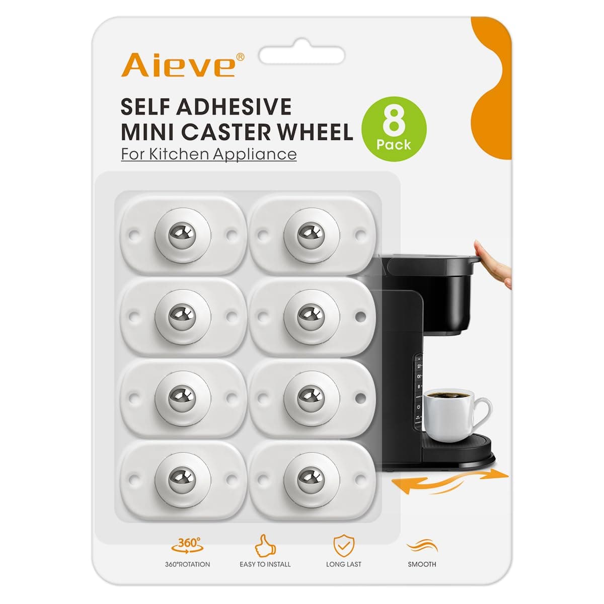 Aieve Appliance Rollers, 8 Pack Small Appliance Slider, Self Adhesive Caster Wheels, Mini Swivel Wheels for Kitchen Countertop Easy Moving