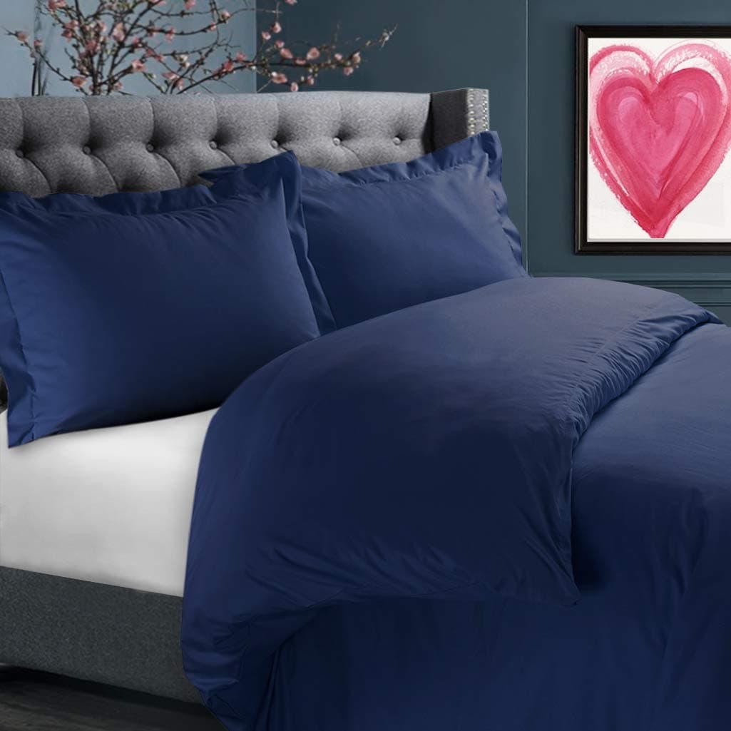 Luxurious & Soft 3 PCs Duvet Cover Set Solid Pattern 100% Egyptian Cotton Quilt Cover Set 500 TC Size Twin Color Navy Blue
