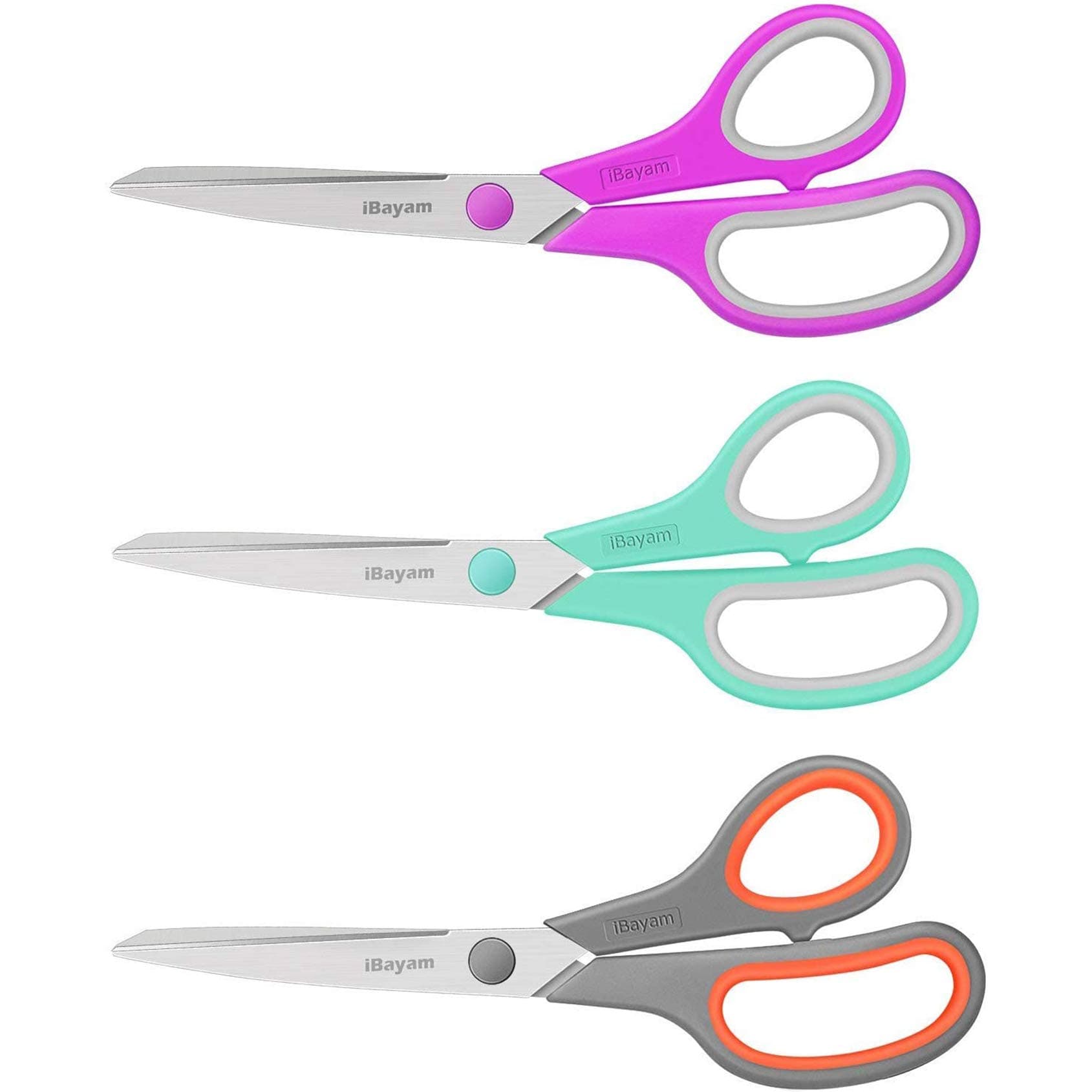 Scissors, 8" Titanium Bonded Scissors 3 Pack, Multipurpose Scissors with Ultra Sharp Blades, Comfort-Grip Handles, Sturdy and Sharp for School Home Office Art Craft Sewing Tailor Heavy Duty