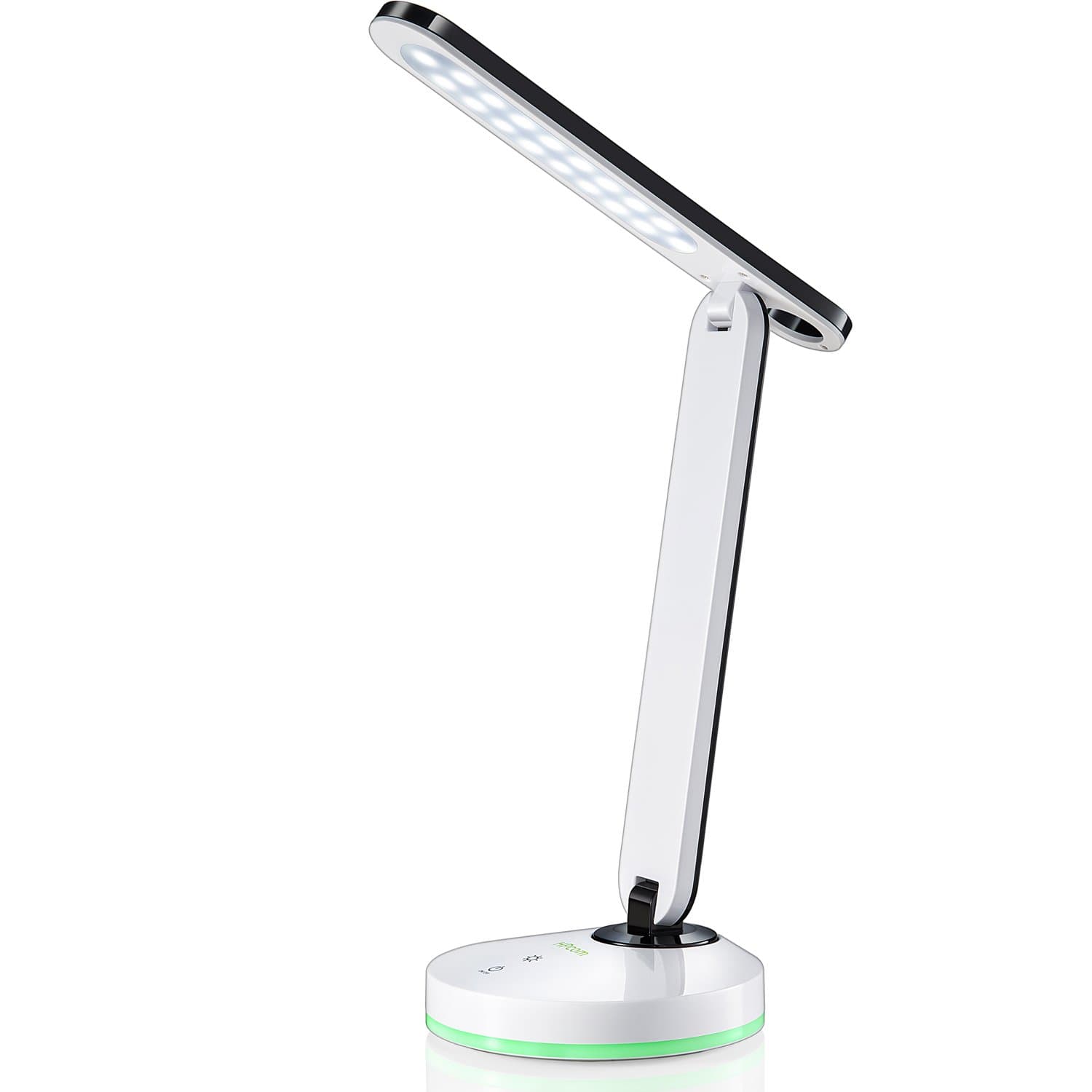 HPcom Desk Table Lamp LED, Cordless, Rechargeable, Portable, Foldable, Dimmable White 3 Brightness Levels, Touch Controls, Color Changing Base Light Great Gift for Kids (White)