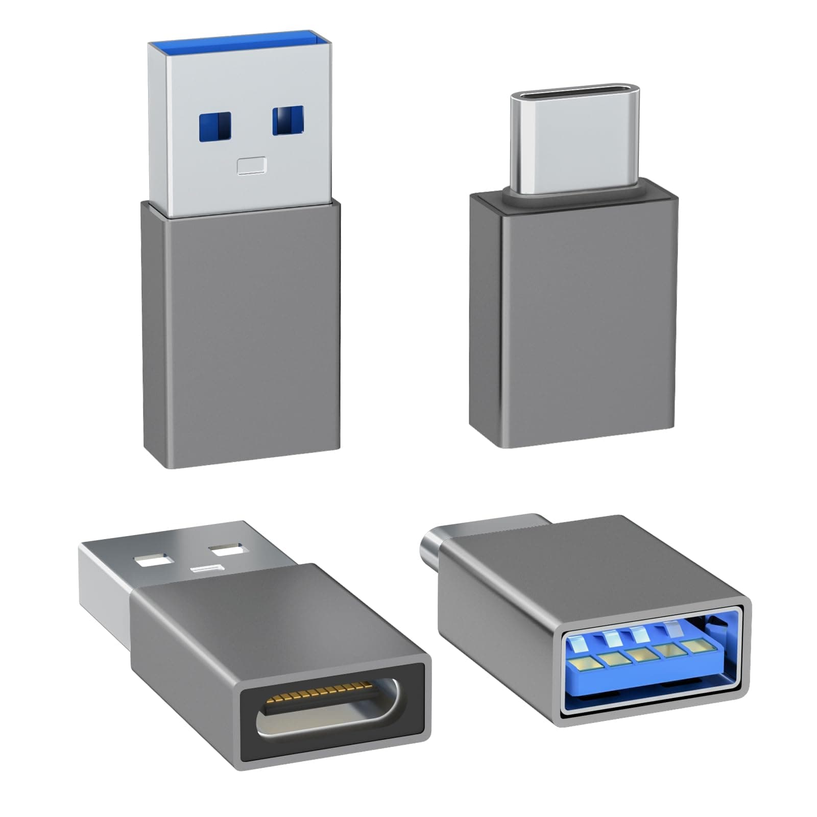 4-Pack USB C to USB Adapters, with 2 Type C Female to A Male Converters & 2 USB C Male to USB Female Connectors, Compatible with Apple Watch, iPhone 15 Pro Max 14 13 12, AirPods, Ultra 8 9 - Gray