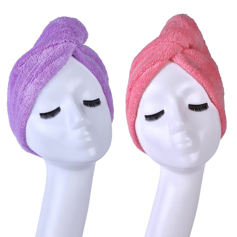 YYXR Microfiber Quick Drying Hair Towel Wrap - Super Absorbent Drastically Reduce Hair Drying Time(2-Pack Rose &Purple)