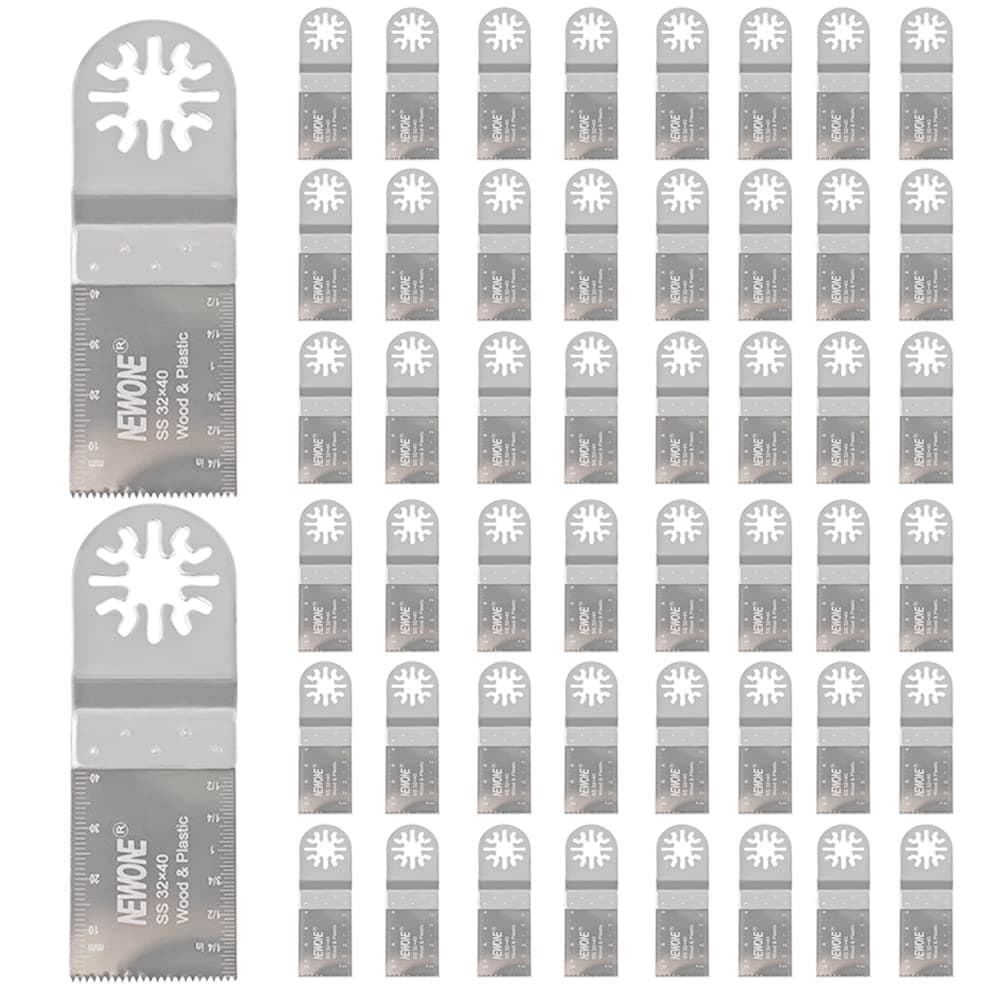 NEWONE 50 PCS Oscillating Tools Blades,Oscillating Multi Tool Blades Wood Plastic,Saw Blades Compatible with Fein Multimaster,Dremel,Makita and More (HL320Cx50)
