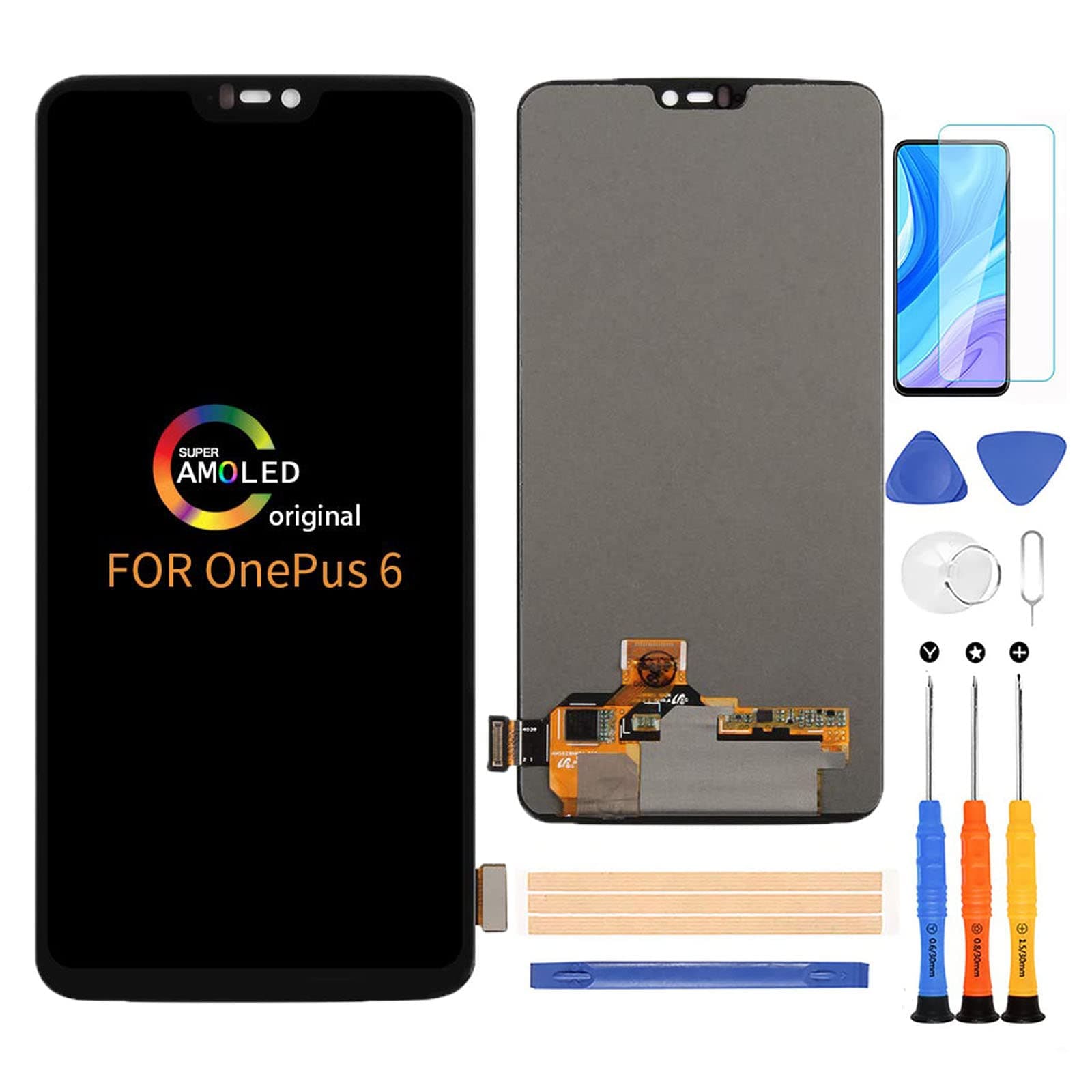 A-MIND Compatible with OnePlus 6 LCD Display Screen Replacement,for OnePlus 6 A6000 A6003 Display LCD Panel Repair Parts Kit,with Tempered Glass+Tools+Black