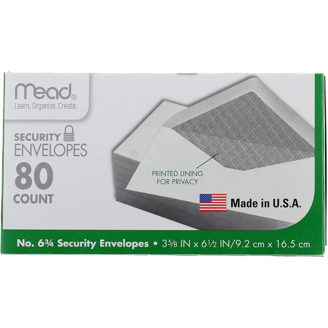 Mead #6-3/4 Envelopes, 3-5/8" x 6-1/2", Security Printed Lining for Privacy, Gummed Closure, White All-Purpose 20-lb Paper Mailing Envelopes, 80 Count (75212)