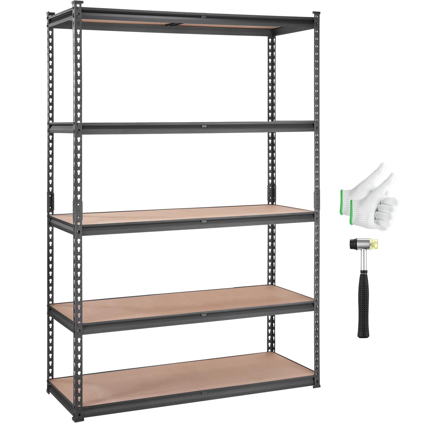 VEVOR 5-Tier Metal Storage Shelving Unit Black 48" L x 18" W x 72" H