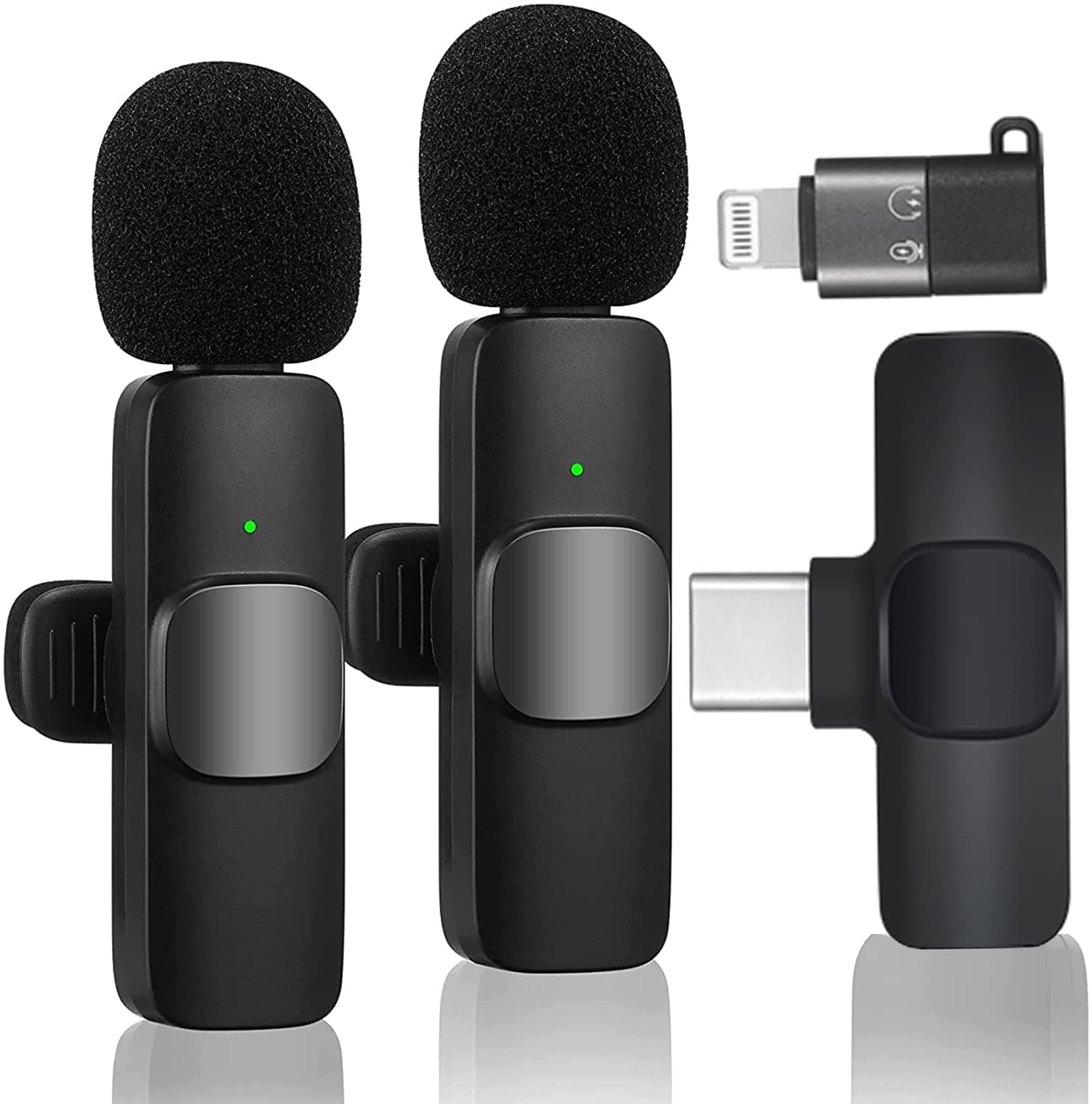 2 in 1 Wireless Collar Microphone for All iPhone Lightning & Type C Devices with On Recording Mobile Charging Port | Just Plug and Play | NO APP Need