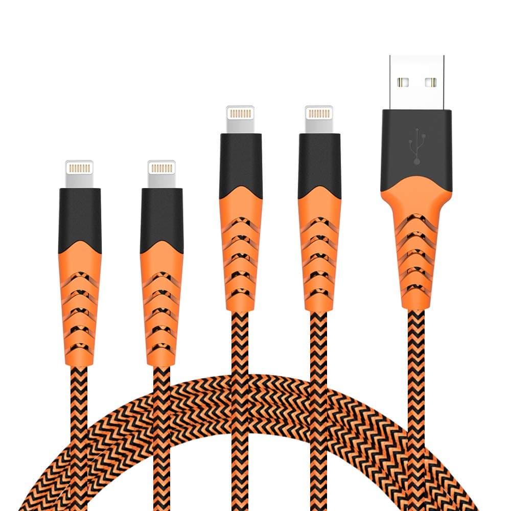 Aoshitai iPhone Charging Cable 4 Pack <3Ft 6Ft>Nylon Braided Lightning Charger Cable for iPhone Xs/Max/XR/X/8/8Plus/7/7Plus/6S/6Splus Ipad iPod and More - Orange