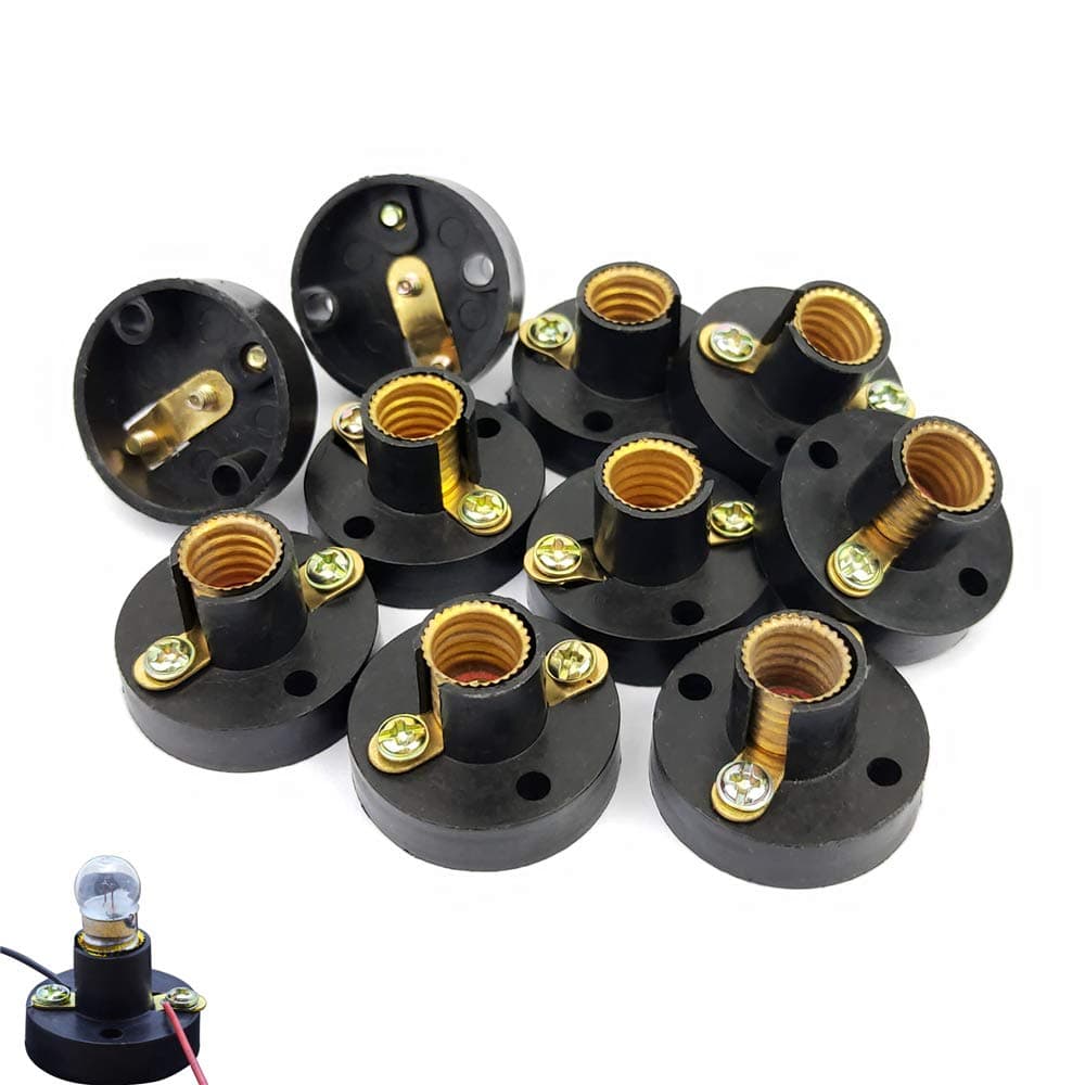 10 Pcs Mini Plastic Light Bulb Base Lamp Holder for DIY Crafts, Physics Experiments - Screw Type Bulb Socket (Black)