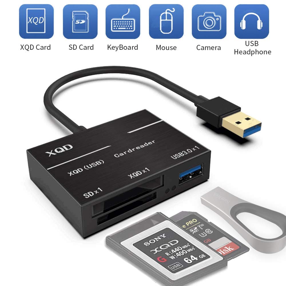 Lemorele XQD Card Reader, SD Card Reader,USB 3.0 5Gbps High Speed Carmera Memory Card Reader,Support sony G series（with USB mark),Lexar USB Mark card, SD series for Mac OS/Windows systems(Black)