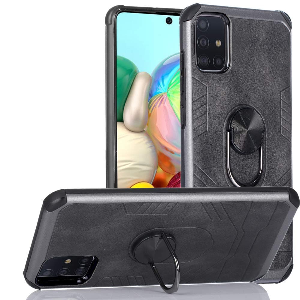 Techvibe Samsung Galaxy A71(4G) Case with Ring, Drop Tested Protective Case | Kickstand | Cushioned Corners | Leather Back - Grey