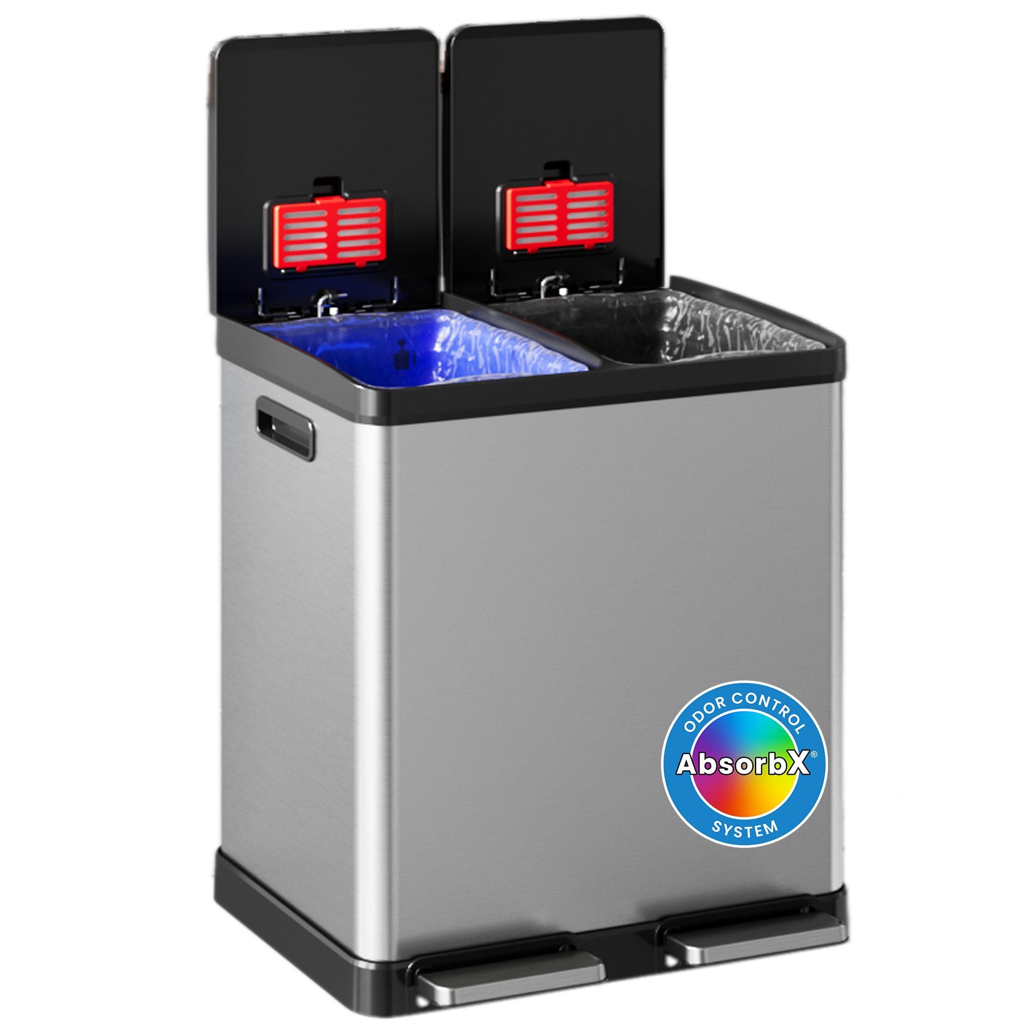 iTouchless SoftStep 16 Gallon Step Trash Can/Recycle Bin - 61 Liter - Stainless Steel Kitchen Bin - Separate 8 Gallon Removable Inner Buckets - Perfect for Kitchen, Office, Home