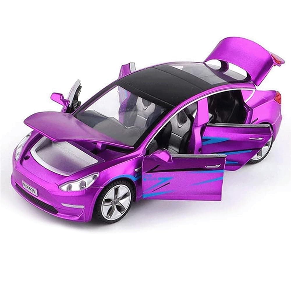 chengchuang 1:32 Scale Model 3 Car Toy Pull Back with Sound and Light, Alloy Diecast Mini Vehicles Toys for Kids Gift or Tesla Car Model Collection Enthusiasts Gift (Dazzling Purple)
