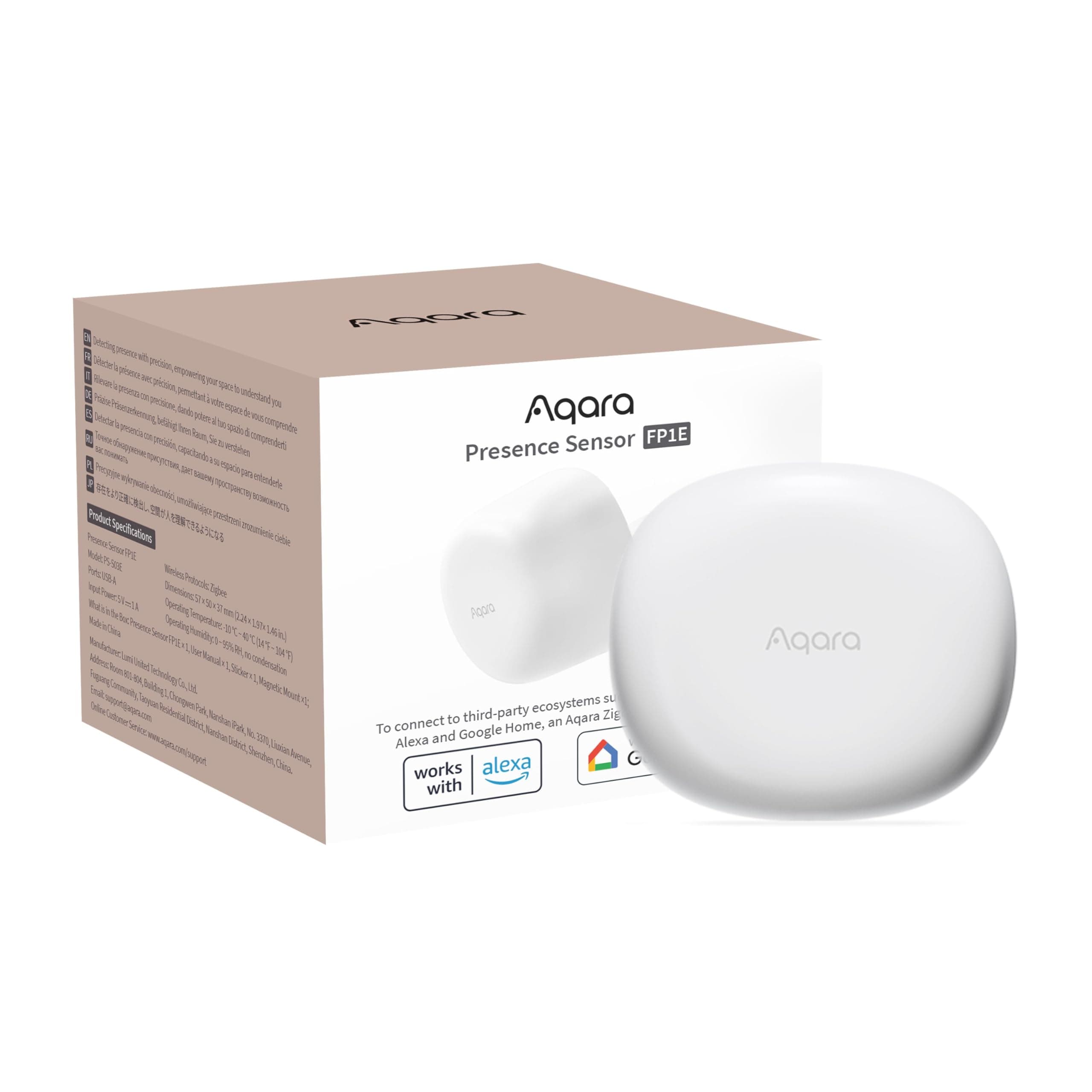 Zigbee Presence Sensor FP1E, mmWave Radar Wired Motion Sensor, AI Spatial Learning, Supports HomeKit, Alexa, Google Home, Matter Over Bridge, Requires Aqara Zigbee 3.0 Hub