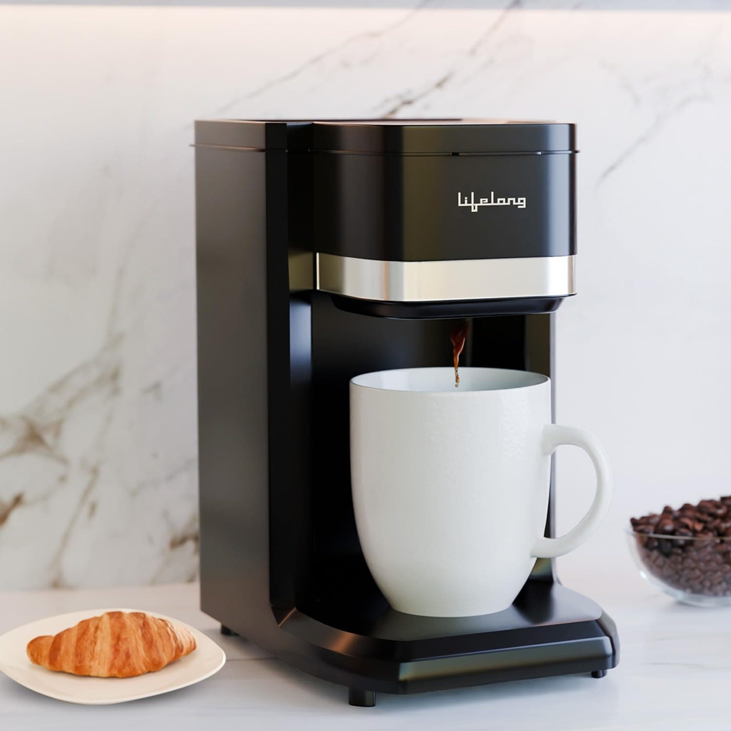 Single Cup Coffee Maker- 350 W Coffee Machine for Single Serve, Rapid Coffee Brewer Technology with 125ml Ceramic Cup- Detachable Coffee Filter- Coffee Maker Machine for Home (Black,LLCMK910)