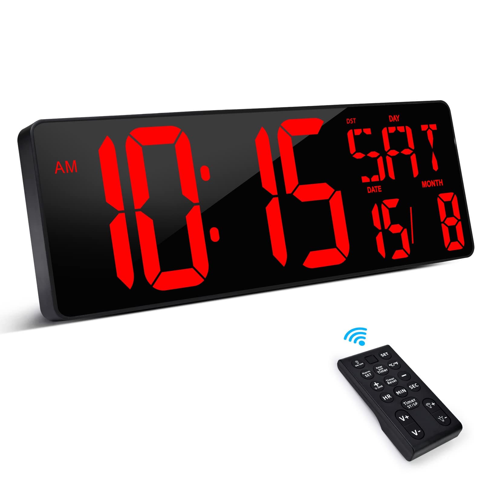XREXS Large Digital Wall Clock with Remote Control, 17 Inch LED Large Display Count Up & Down Timer, Adjustable Brightness Alarm Clock with Day/Date/Temperature for Home, Gym, Office and Classroom