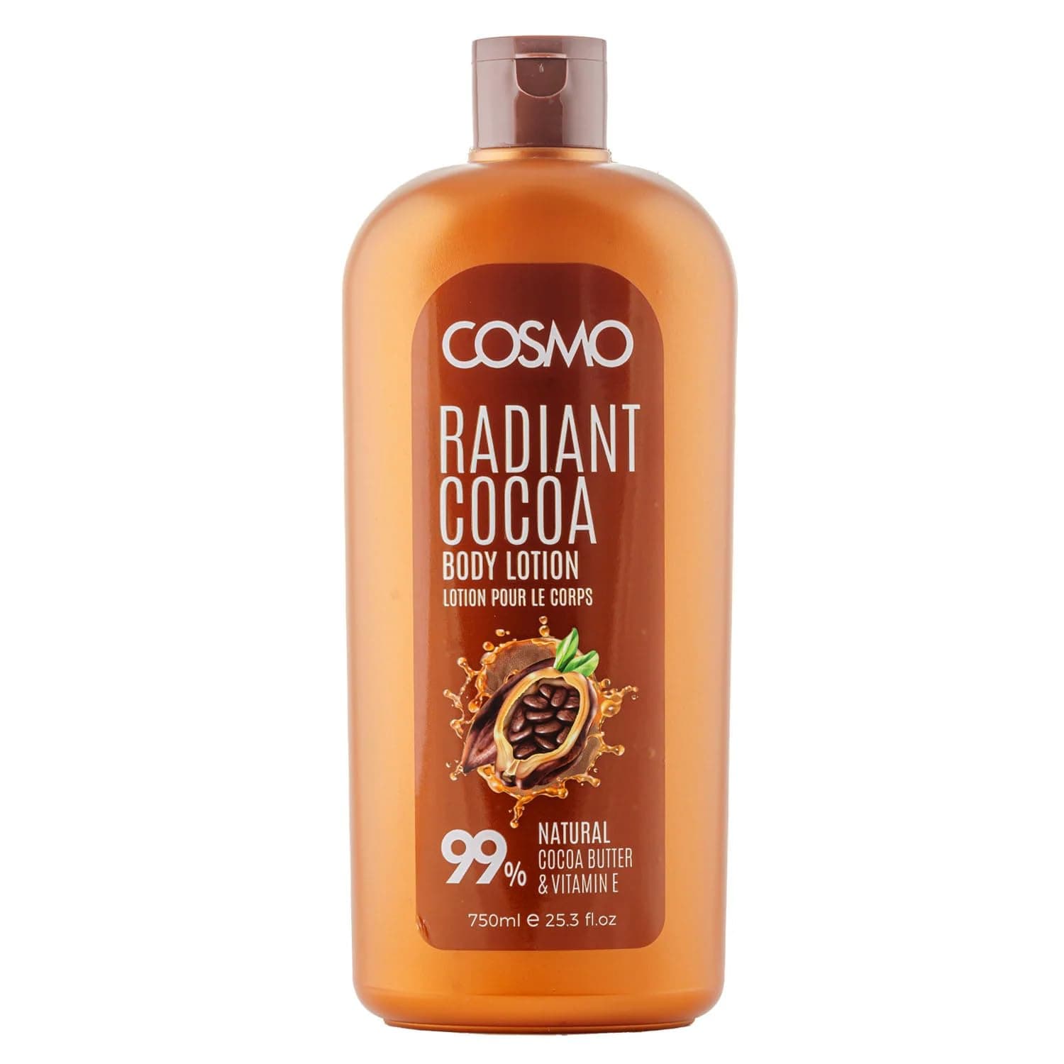 - COSMO Radiant Cocoa Body Lotion 750ml, 99% Natural Cocoa Butter and vitamin E, All Skin Types, Daily Moisturizer Care, For Men and Women