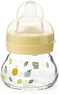 Feel Good Glass Bottle | 1 Pack (1 x 90ml) | Extra Slow Flow MAM Teat Size 0 | Baby Accessories for Newborn | Yellow (Various Designs)