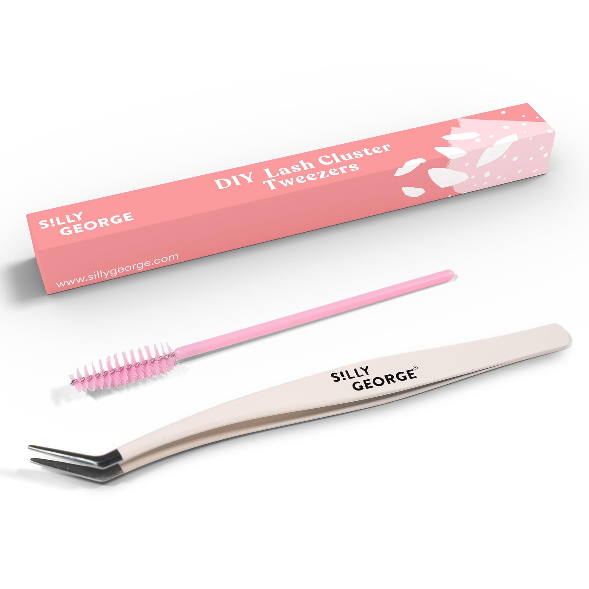 Pop-On Lashes Placement Tool + Spoolie - Precision DIY Cluster Lash Extension Tweezers & Eyelash Fluffing Tool, 2-Piece Set