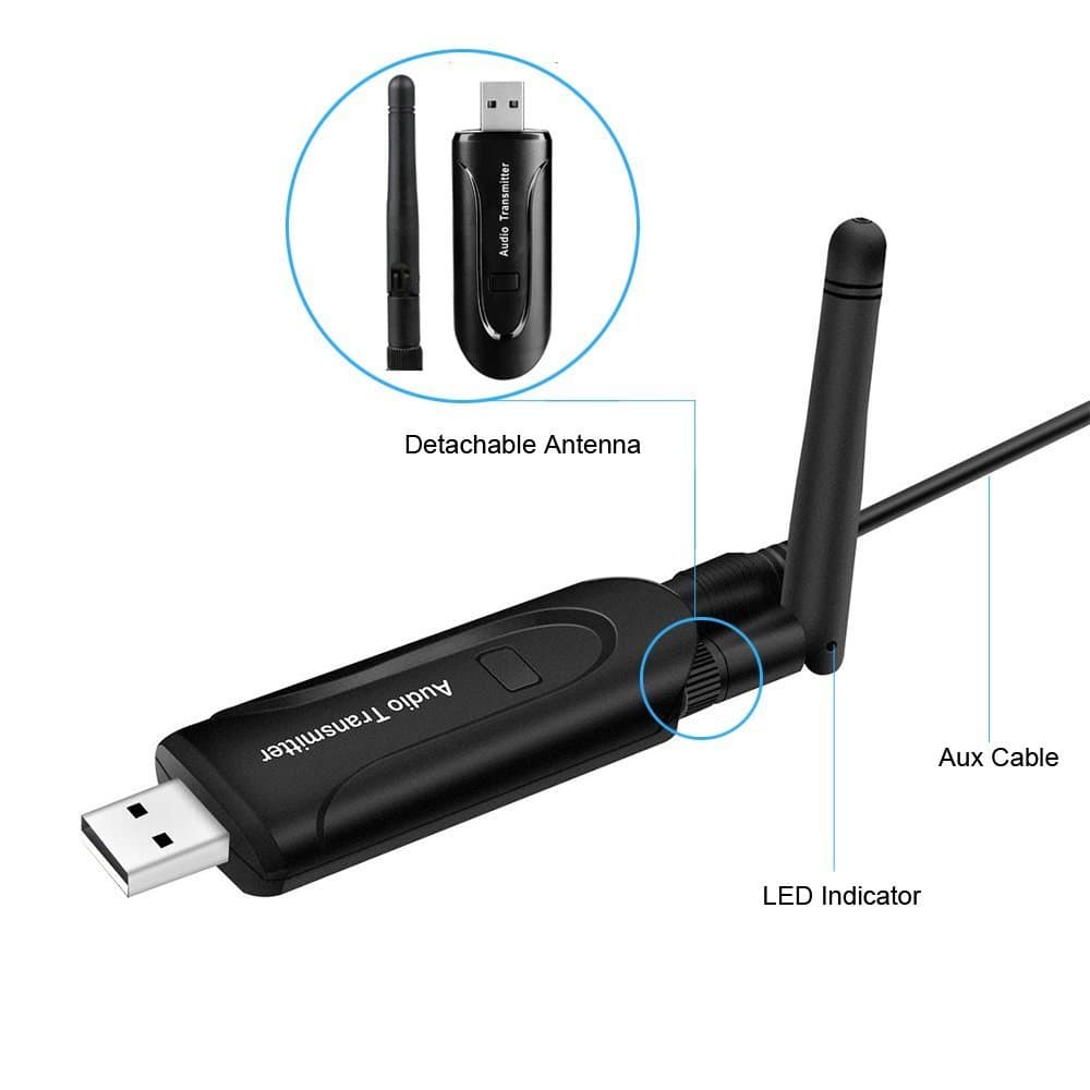 Wireless Bluetooth 4.1 Stereo Audio Transmitter 3.5mm USB Audio Dongle Adapter for 3.5mm Audio Device TV DVD PC with External Antenna (Not Bluetooth Receiver)