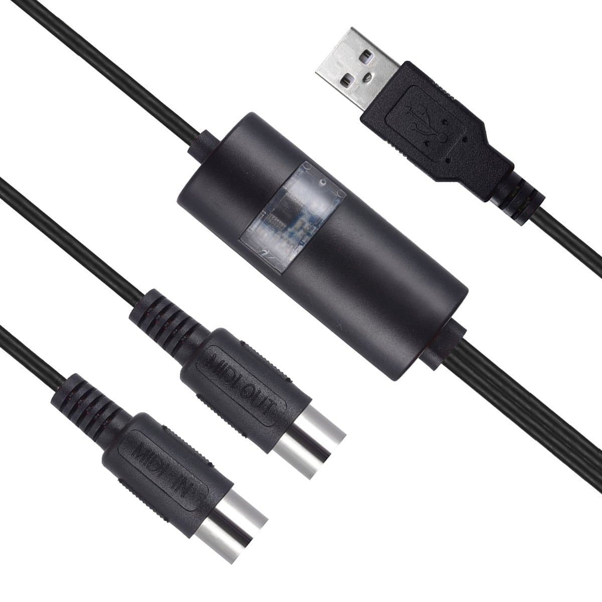 USB MIDI Cable Interface, Upgrade Professional MIDI to USB IN-OUT Cable Converter For PC/Mac/Laptop 2M(6.5FT)(Black)
