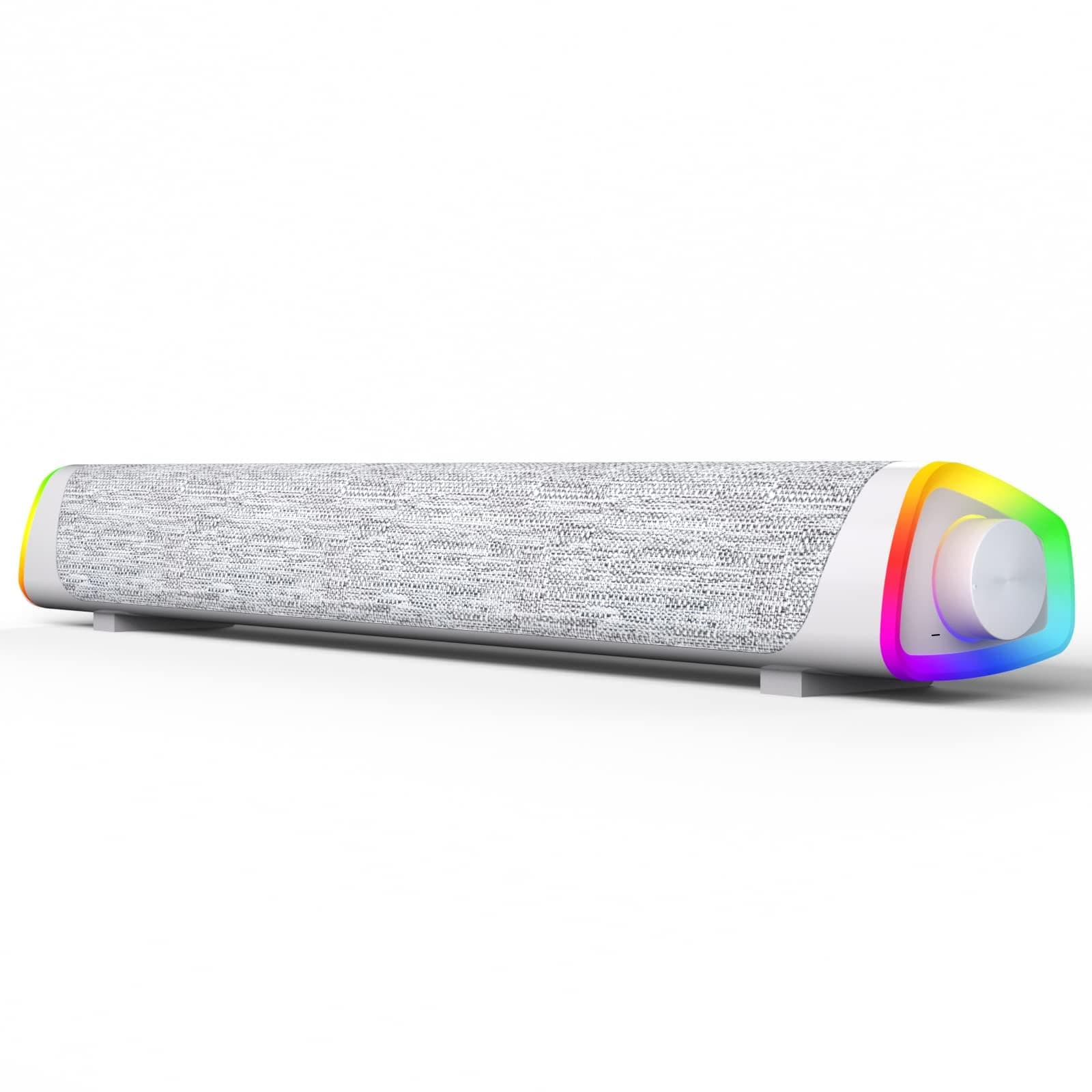 – TERRIFI Computer Speakers, Wired USB-Powered Bluetooth V5.3 PC Sound Bar, Colorful RGB Lights with Switch Button, Surround Sound Portable Computer SoundBar Speaker for Desktop Laptop Phone(Greyï¼‰