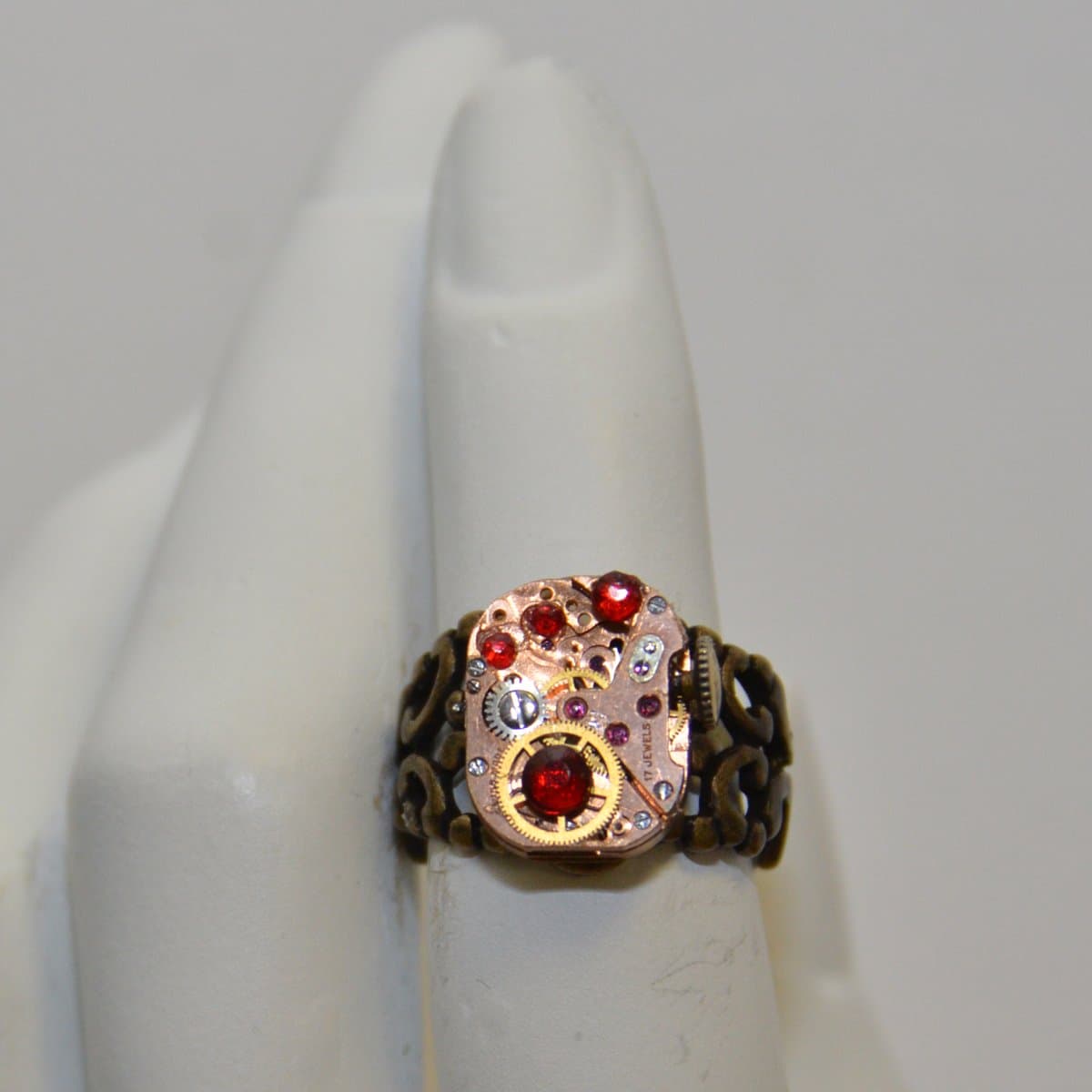 Vintage Steampunk Ring (ruby red)