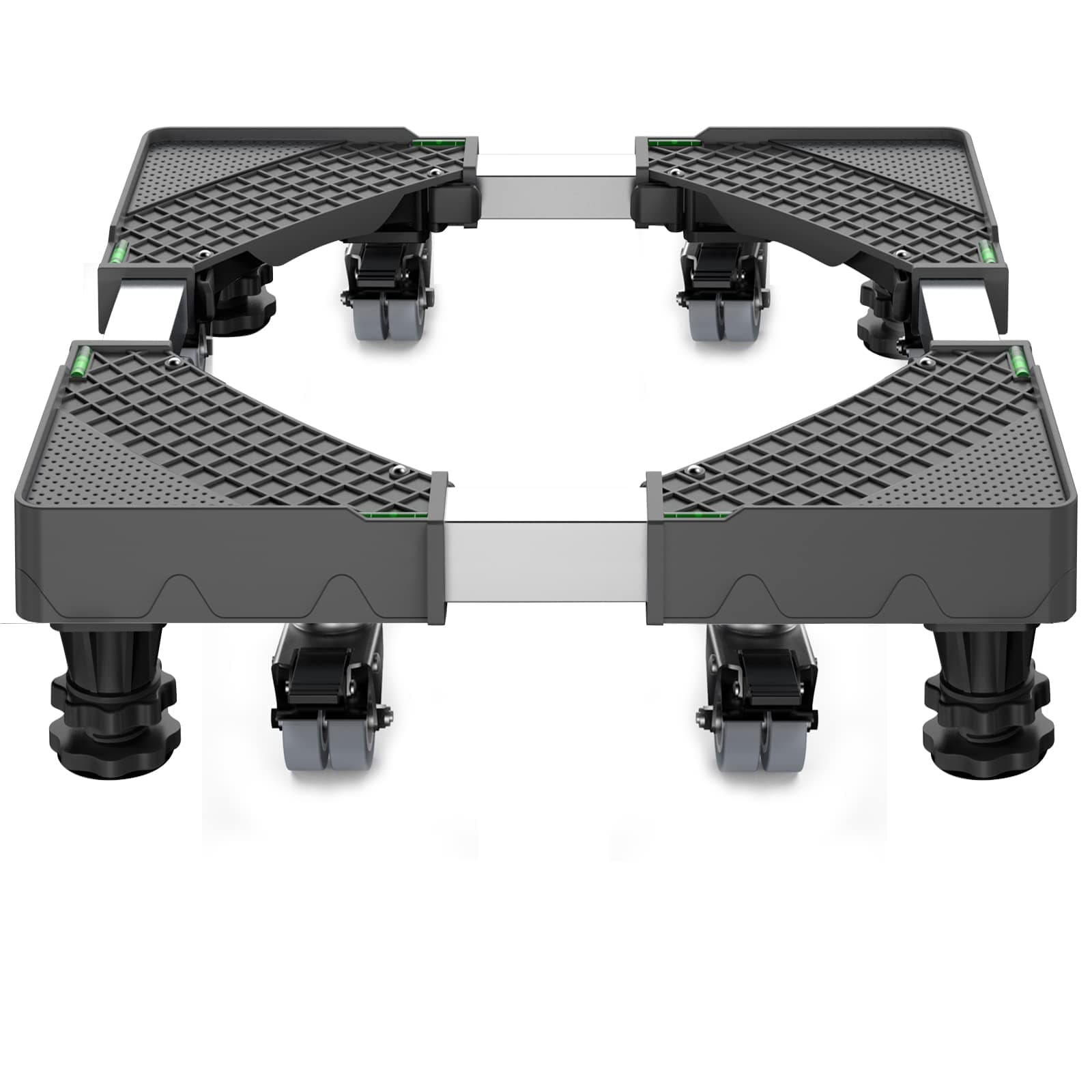 Upgrade Fridge Stand Mobile Base with 8 Locking Wheels and 4 Strong Feet 27.5”-35.4” Adjustable Furniture Dolly for Washer Dryer Washing Machine Stand Pedestal, Refrigerator Stand (Black)