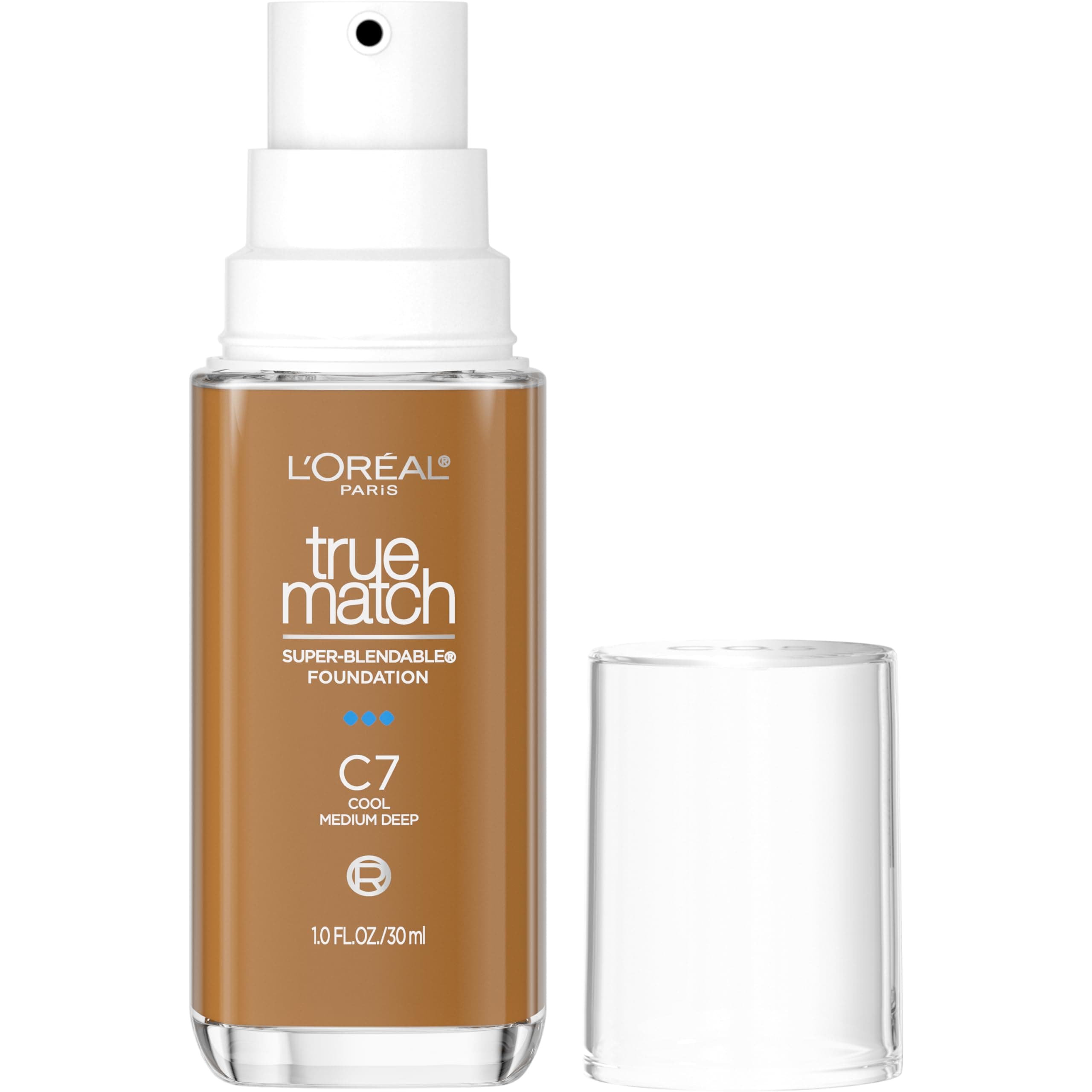 True Match Super-Blendable Foundation, Medium Coverage Liquid Foundation Makeup, C7, Medium Deep, 1 Fl Oz