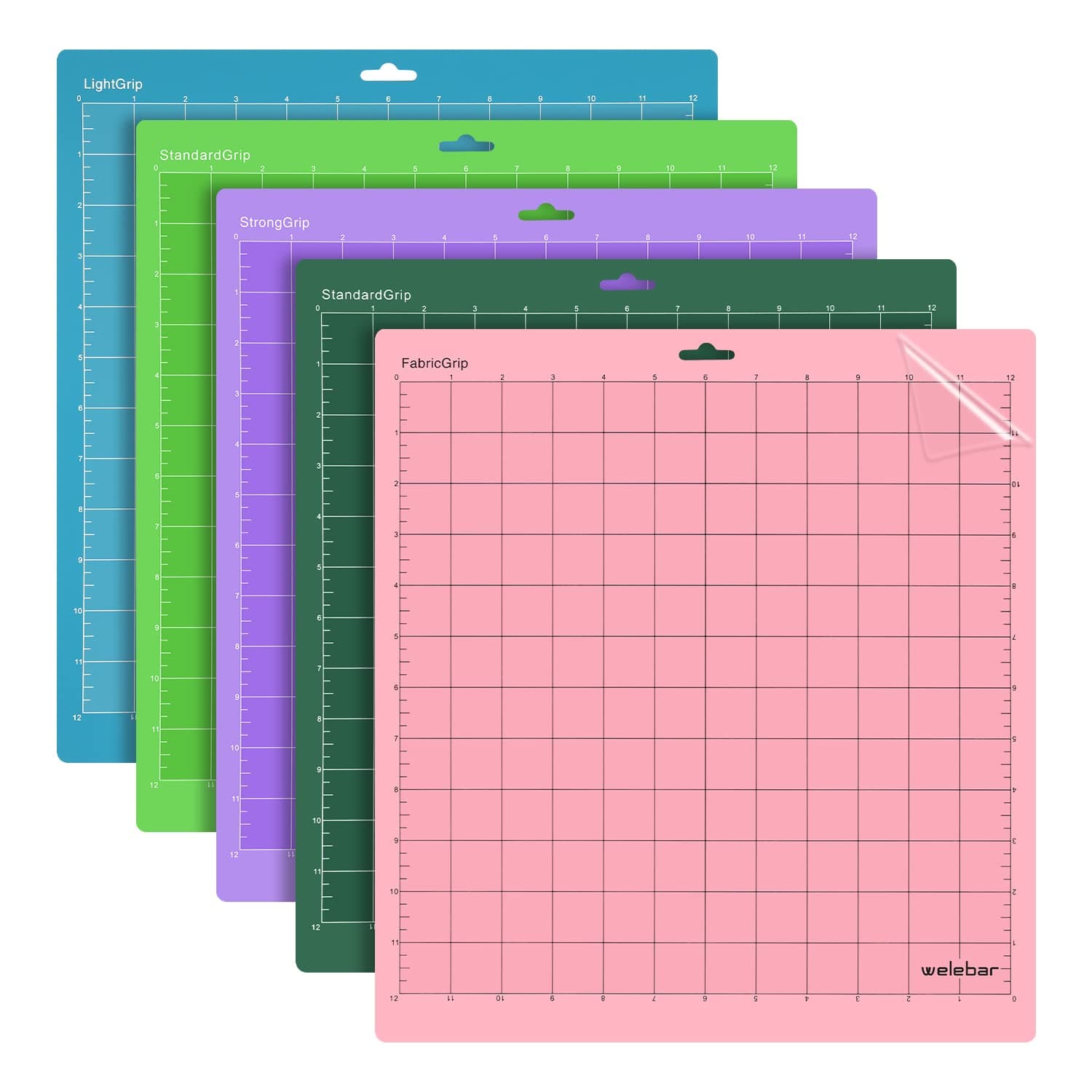 Cutting Mats Compatible with Cricut Maker 3/Maker 4/Maker/Explore 3/Explore 4/Air 2/Air, 5 Pack(12x12 Inch, StandardGrip/LightGrip/StrongGrip/FabricGrip) Quilting Cutting Mats
