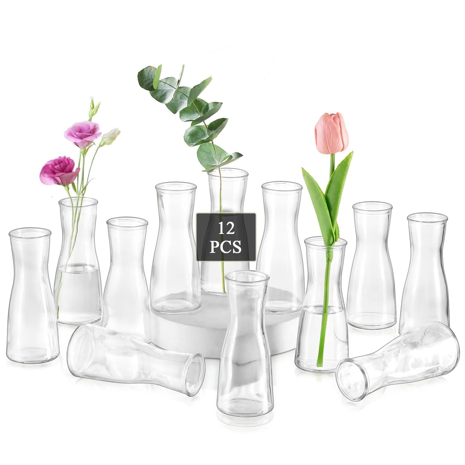 Glasseam Glass Bud Vases for Centerpieces: Clear Bulk Small Flowers Vases Set of 12, Modern Minimalist Cute Decorative Table Centerpieces for Decor Wedding Birthday Party Home Living Room