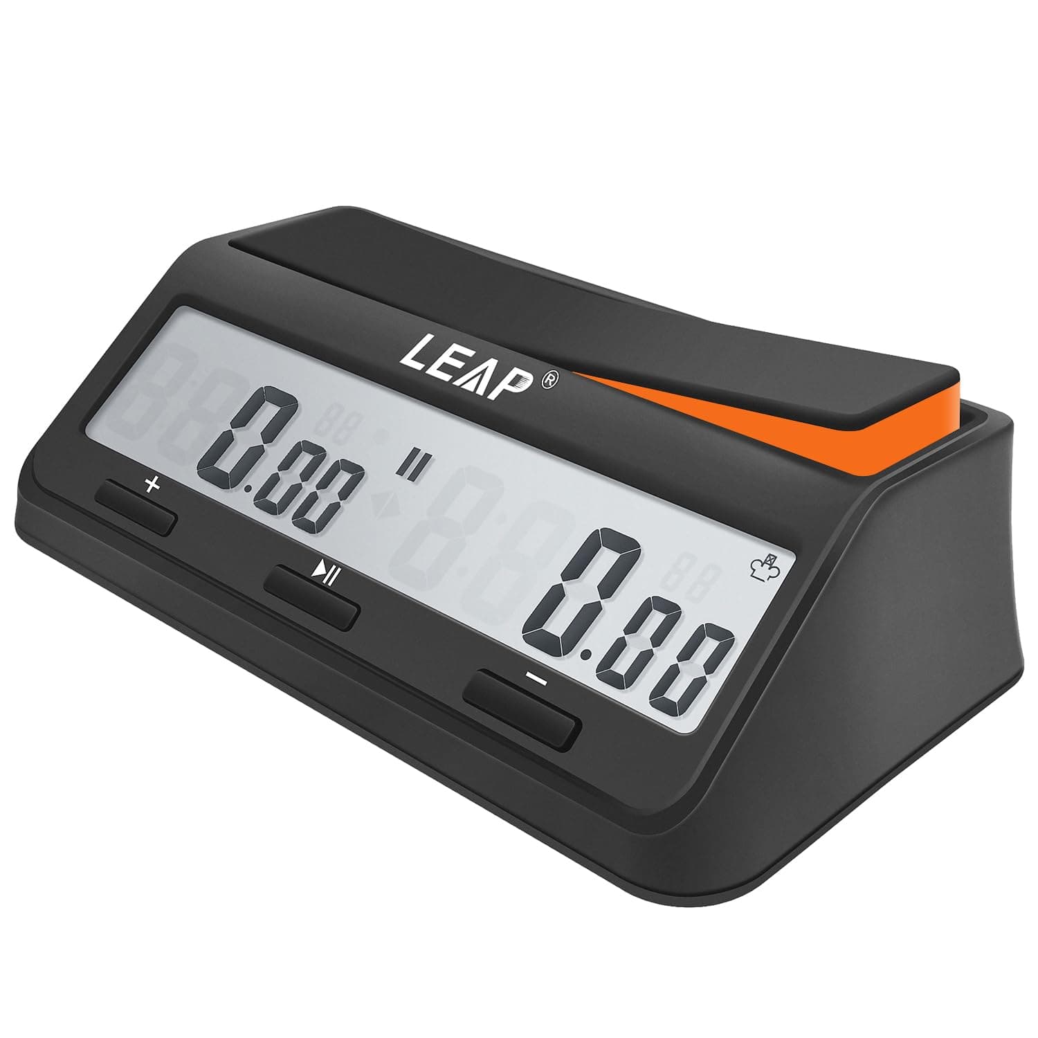 LEAP Chess Clock Digital Chess Timer for Board Games and Chess Timers with Bonus & Delayed Countdown Alarm, Black/Orange